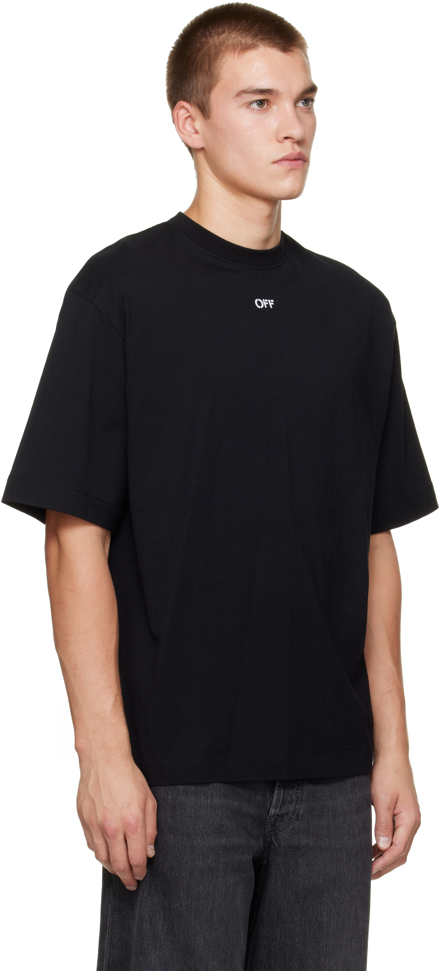 Off-White: ブラック Scribble Narciso Skate 半袖Tシャツ | SSENSE 日本