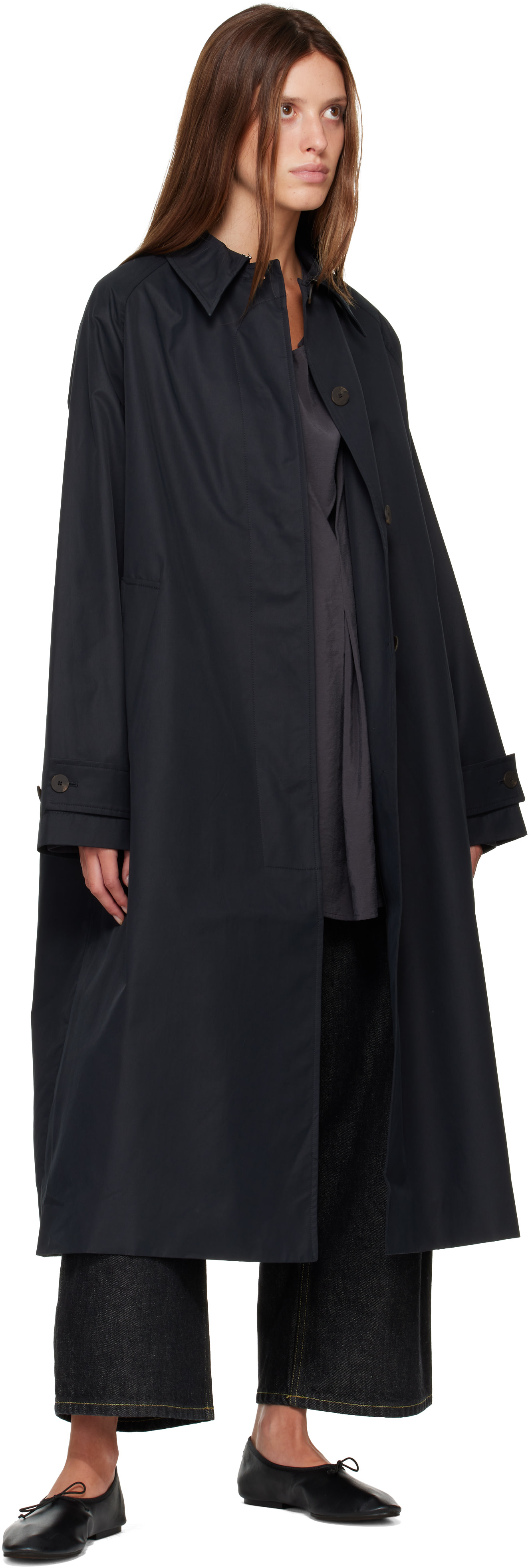 Studio Nicholson: Navy Holin Technical Cotton Trench Coat | SSENSE