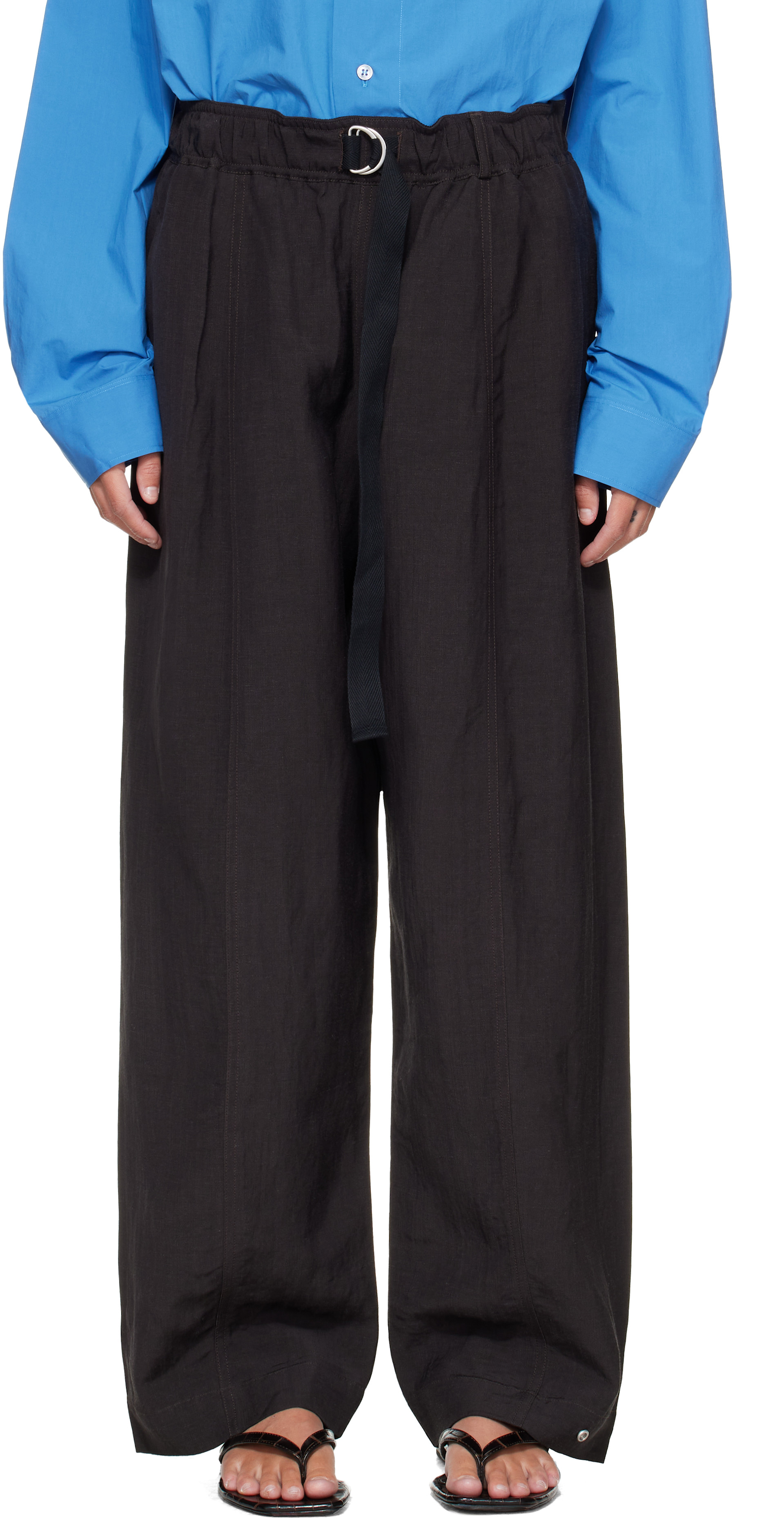 Studio Nicholson: Black Calvo Belted Trousers | SSENSE