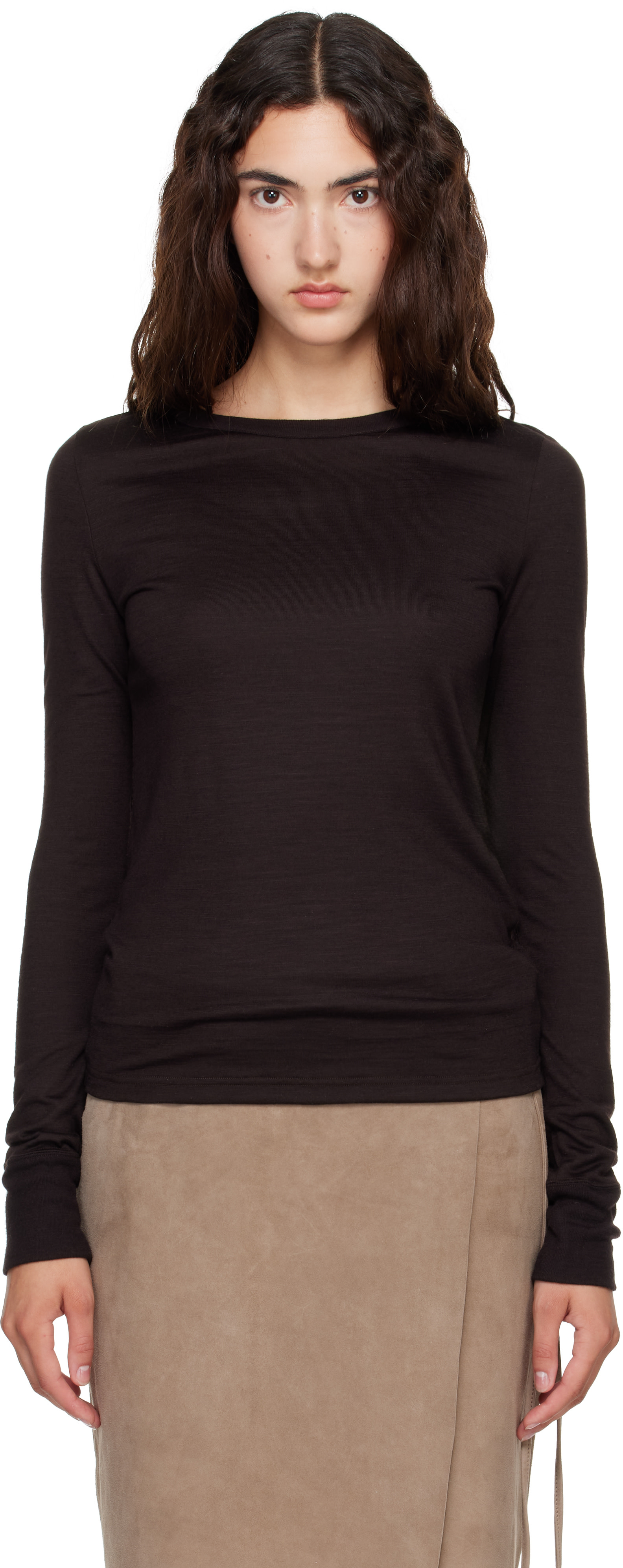 Studio Nicholson: Brown Jersey Long Sleeve T-shirt | SSENSE