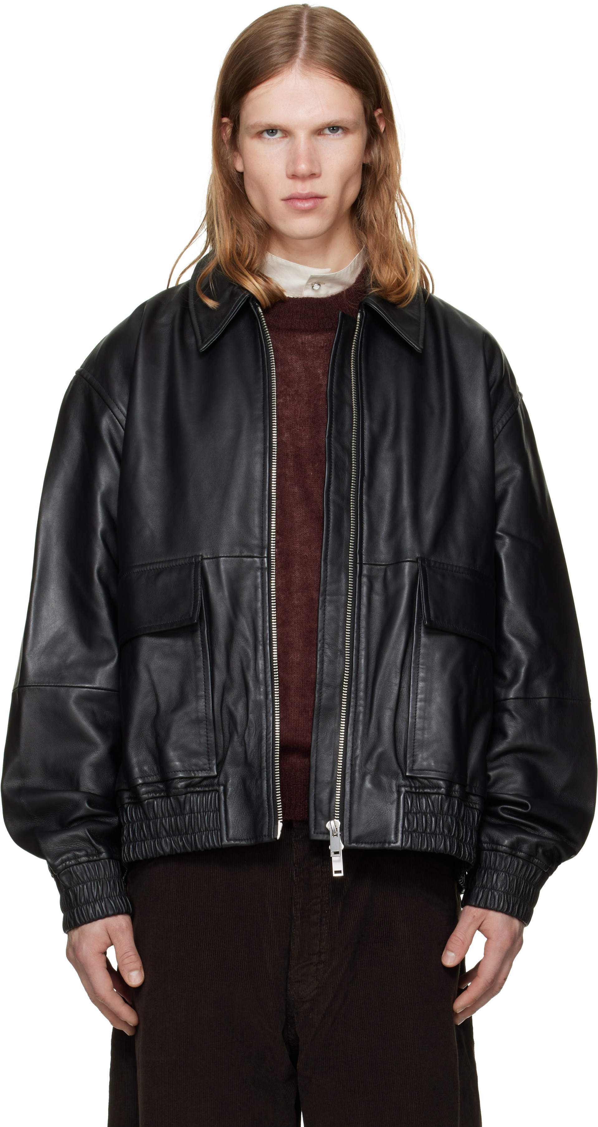 Studio Nicholson - Blouson Piston noir en cuir