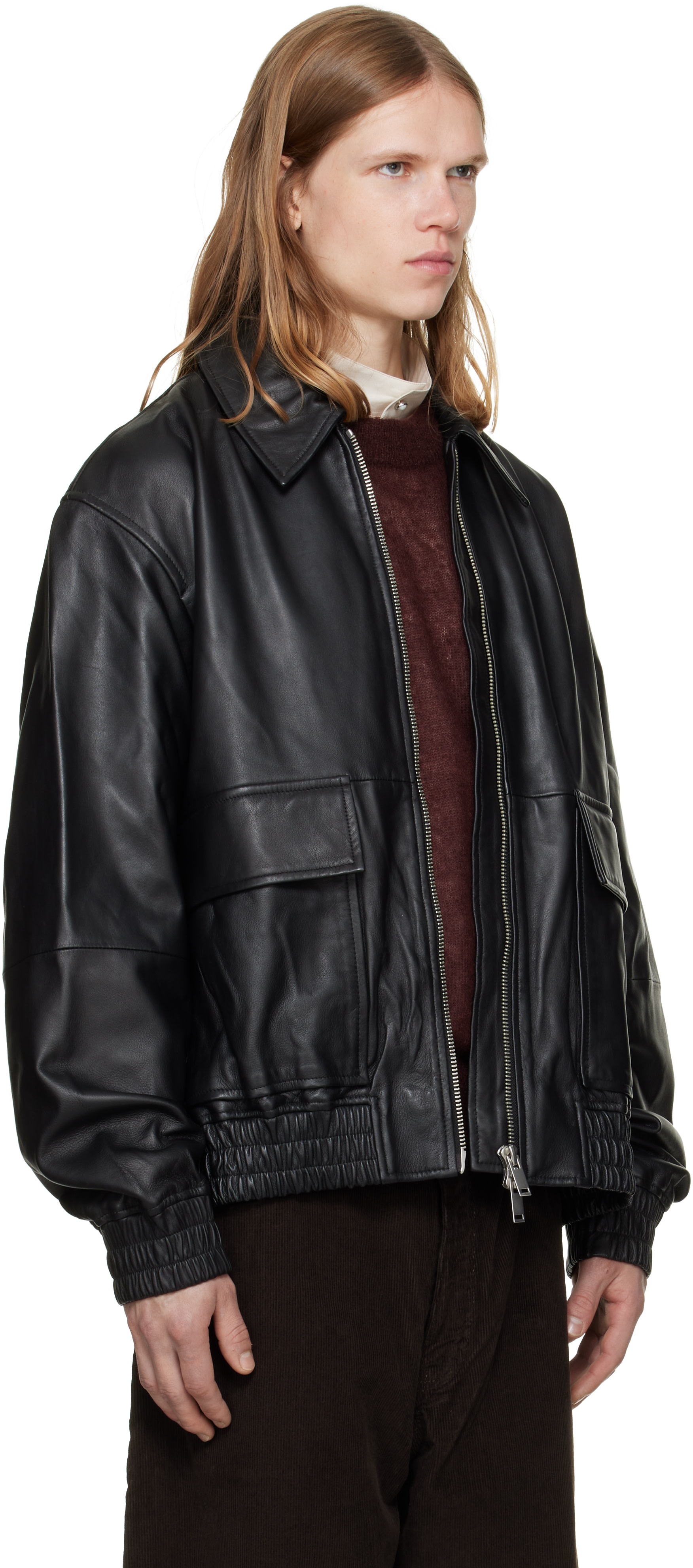 Studio Nicholson - Blouson Piston noir en cuir