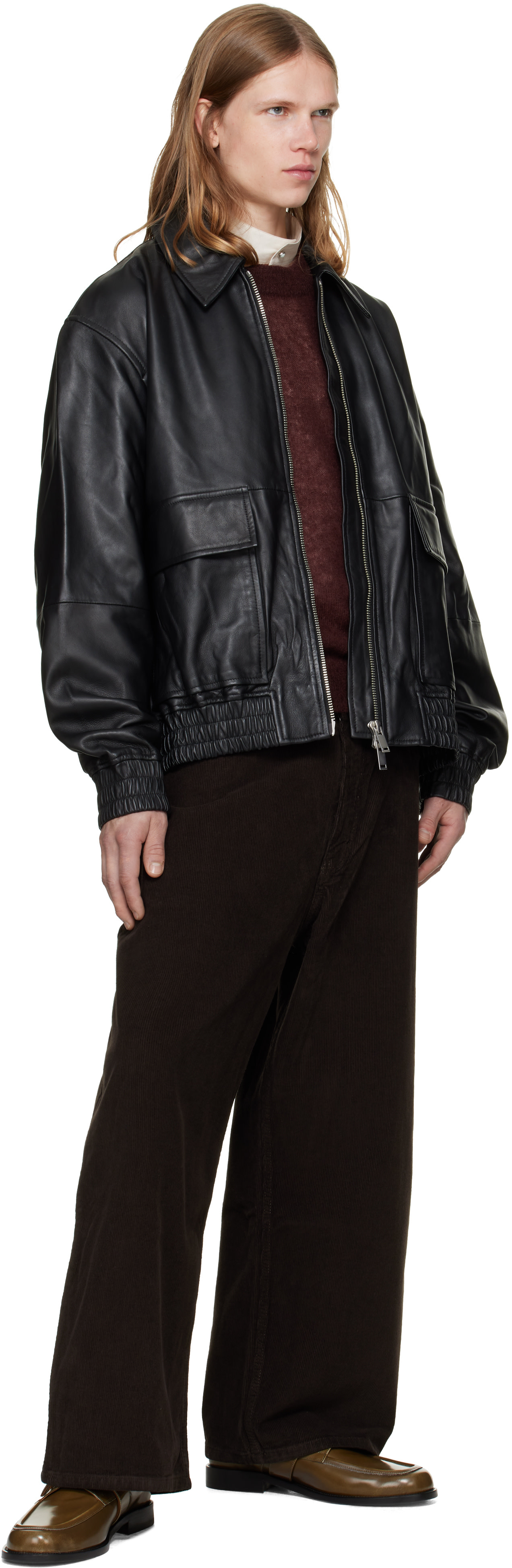 Studio Nicholson - Blouson Piston noir en cuir