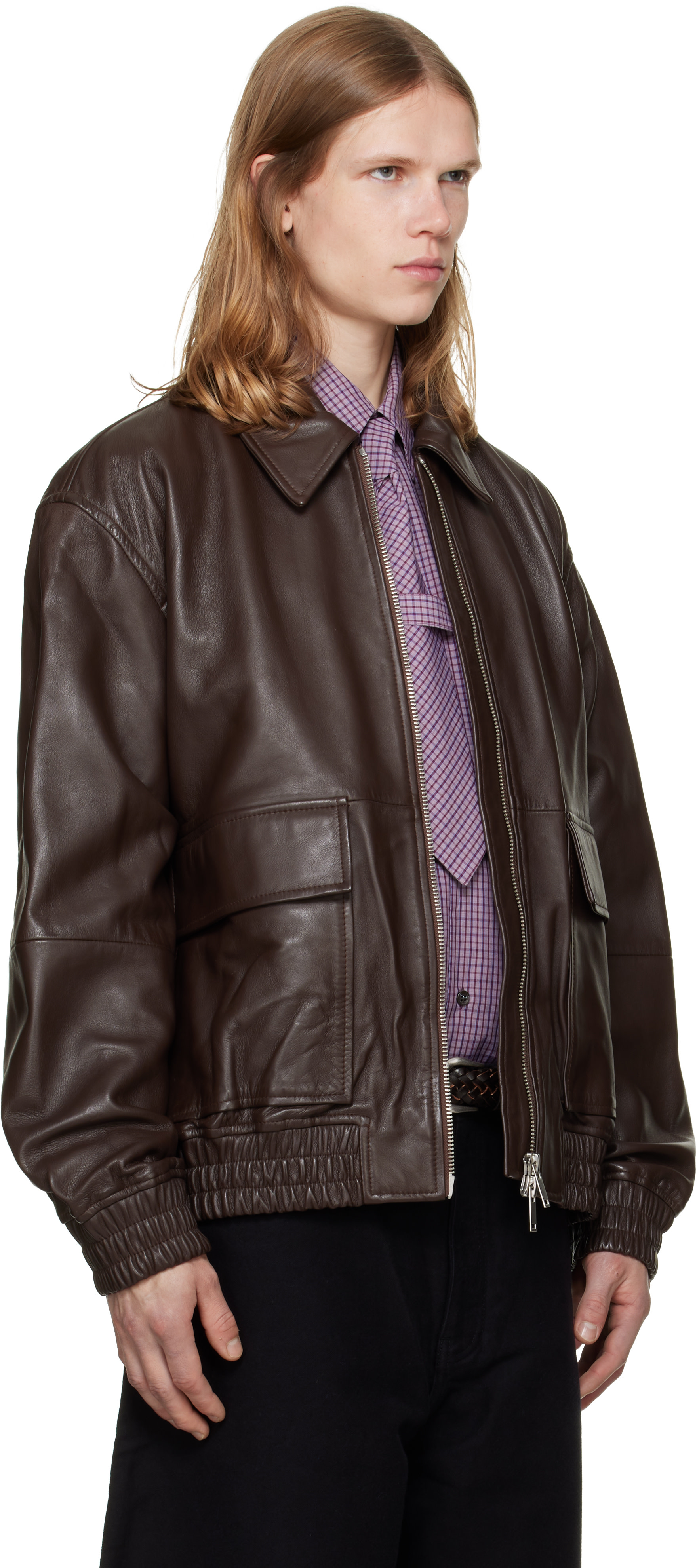 Studio Nicholson - Blouson Piston brun en cuir