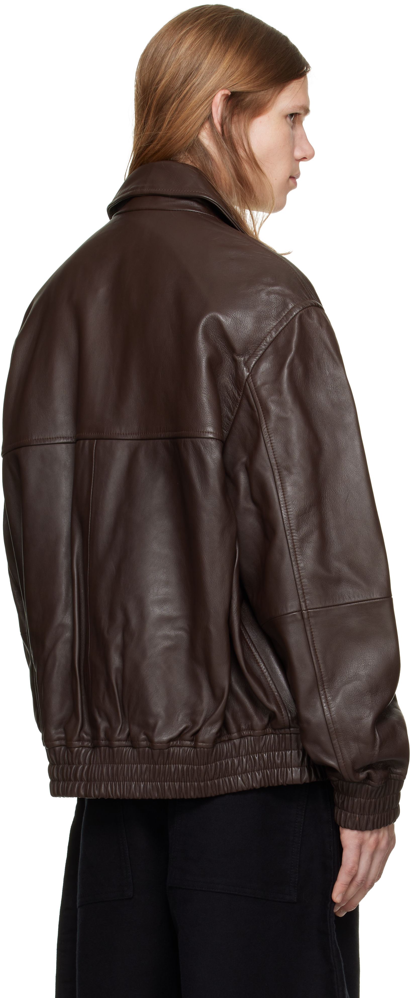 Studio Nicholson - Blouson Piston brun en cuir