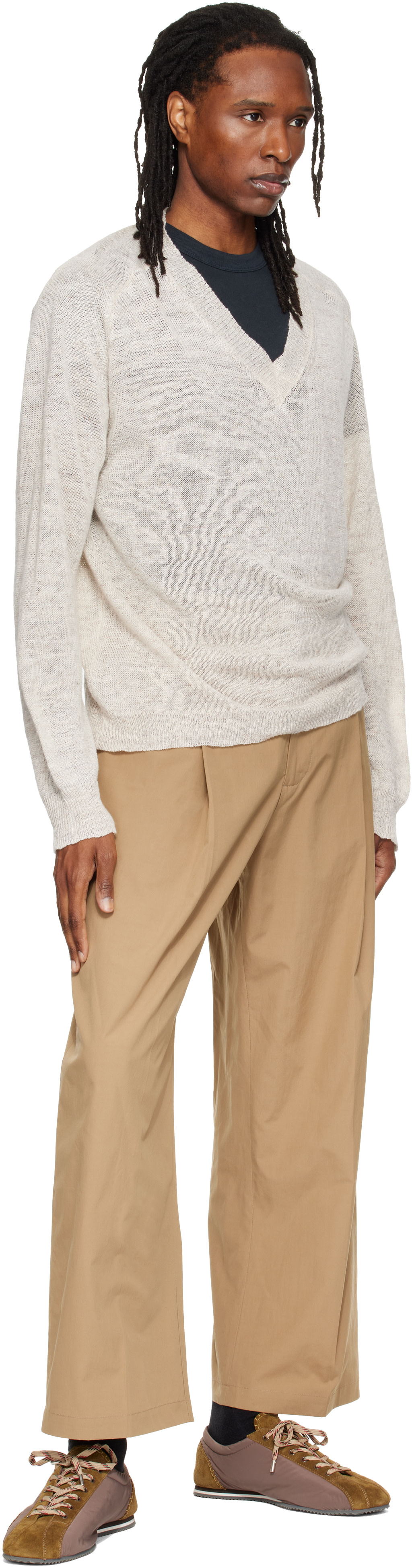 スラックス STUDIO NICHOLSON BEN 20ss TAN Studio Nicholson: Tan Shire Cotton Pleated Trousers | SSENSE