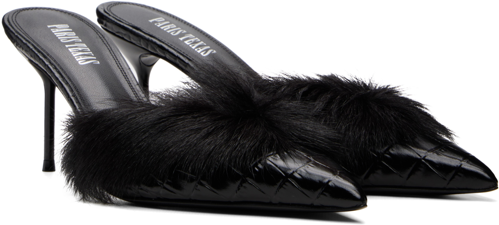 Paris Texas: Black Lidia 70mm Fur Heels | SSENSE