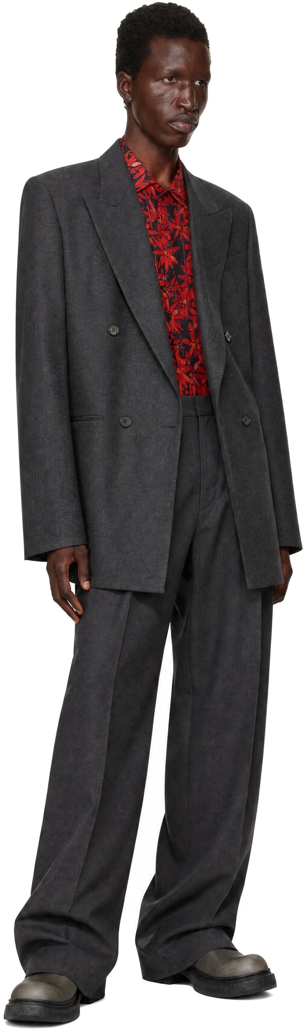 LGN Louis Gabriel Nouchi: Gray Pleated Suit Trousers | SSENSE