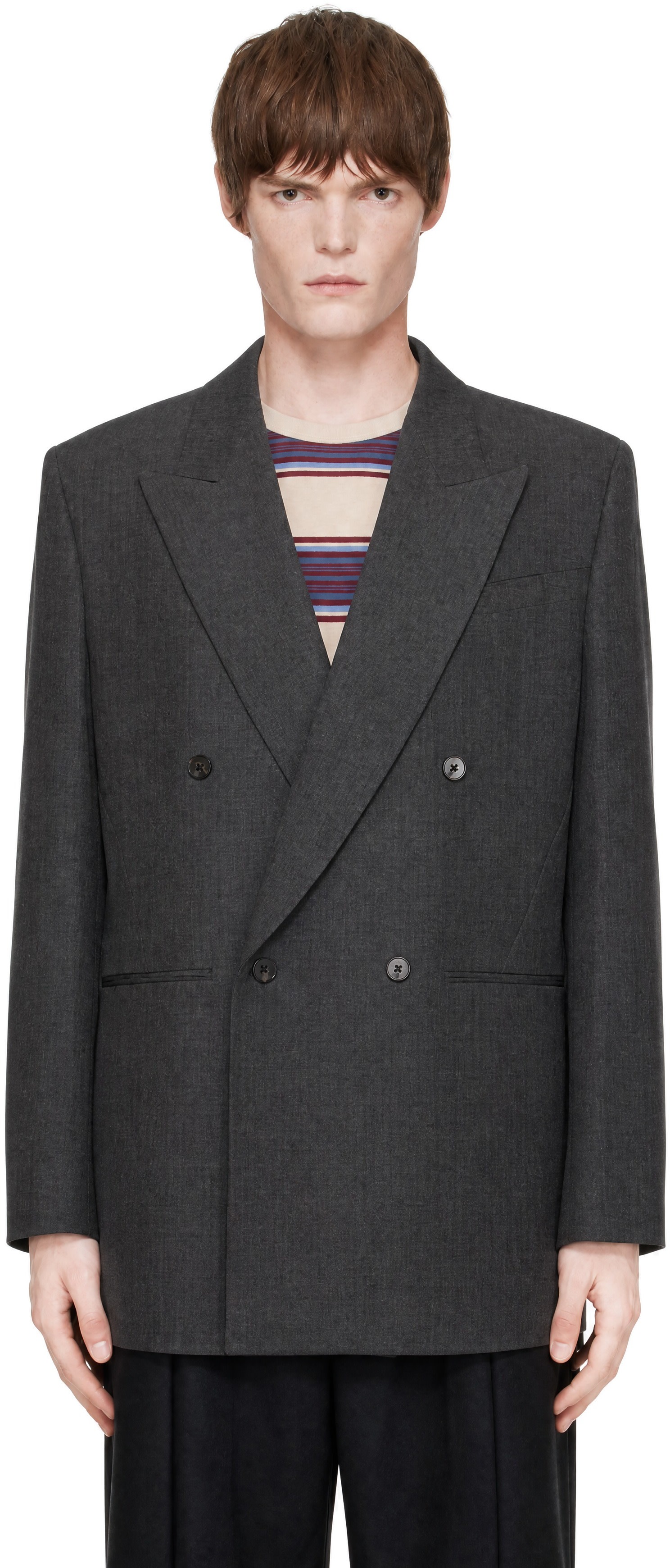 LGN Louis Gabriel Nouchi - Gray 4-Button Double-Breasted Blazer