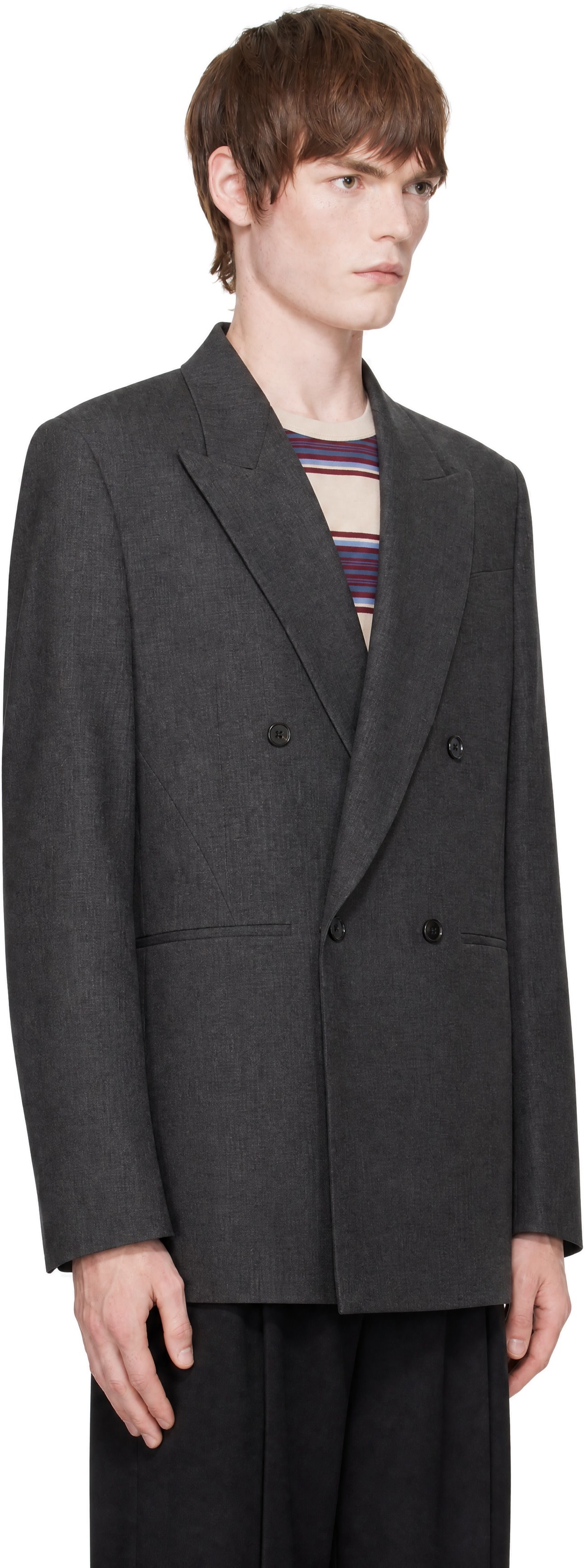 LGN Louis Gabriel Nouchi - Gray 4-Button Double-Breasted Blazer