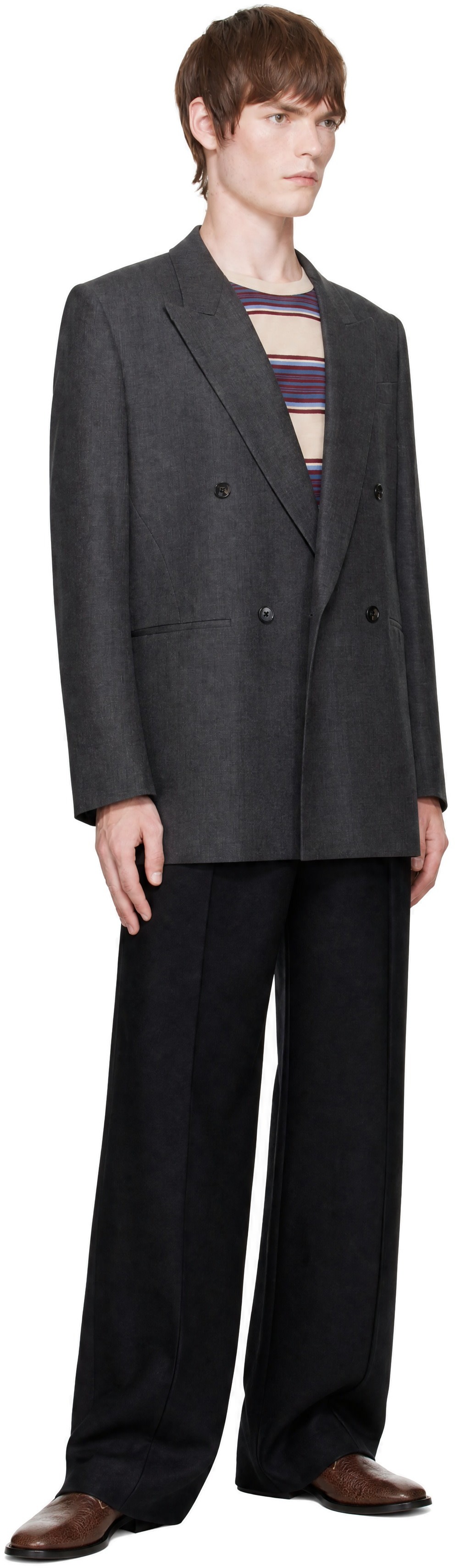 LGN Louis Gabriel Nouchi - Gray 4-Button Double-Breasted Blazer
