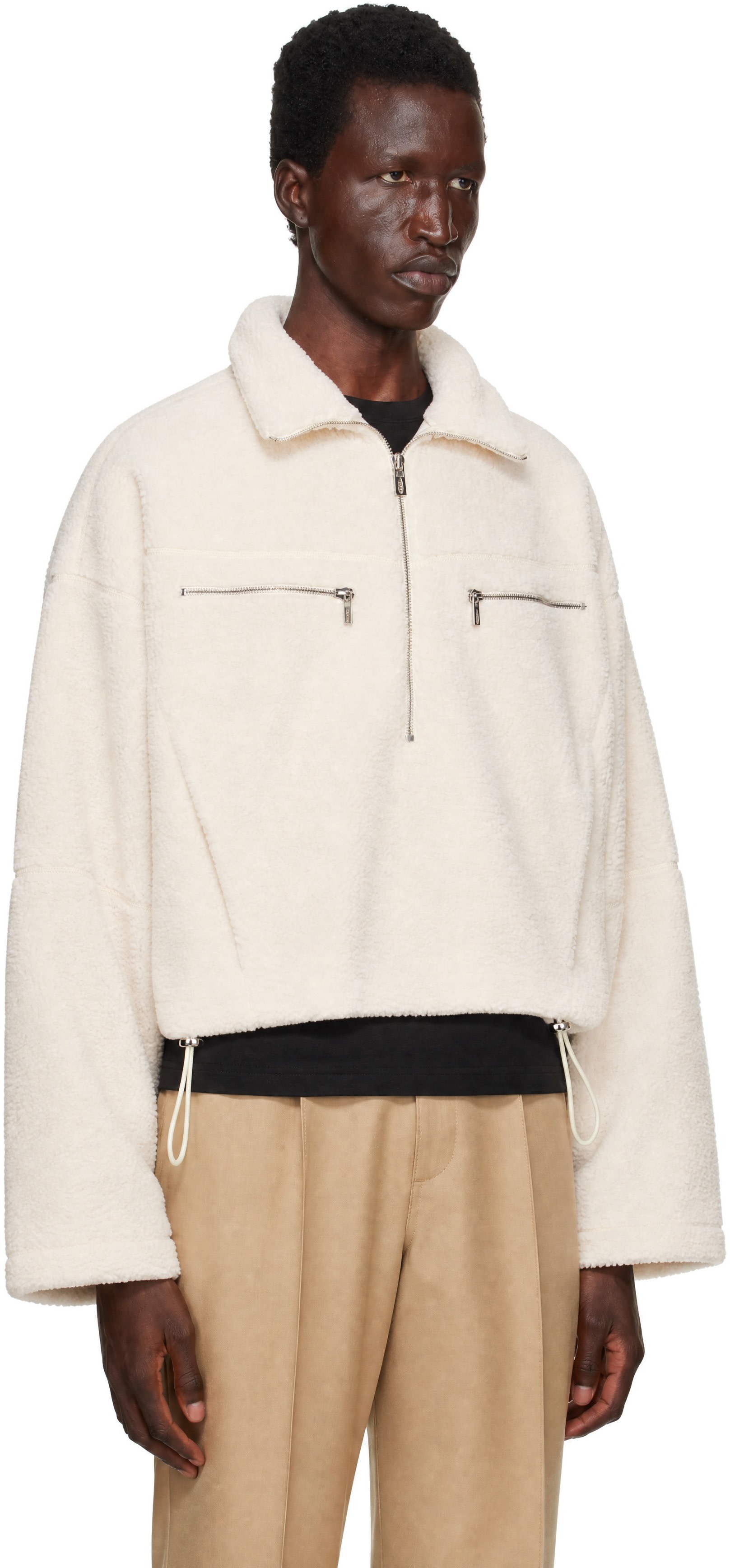LGN Louis Gabriel Nouchi: Off-White Half-Zip Fleece Sweatshirt