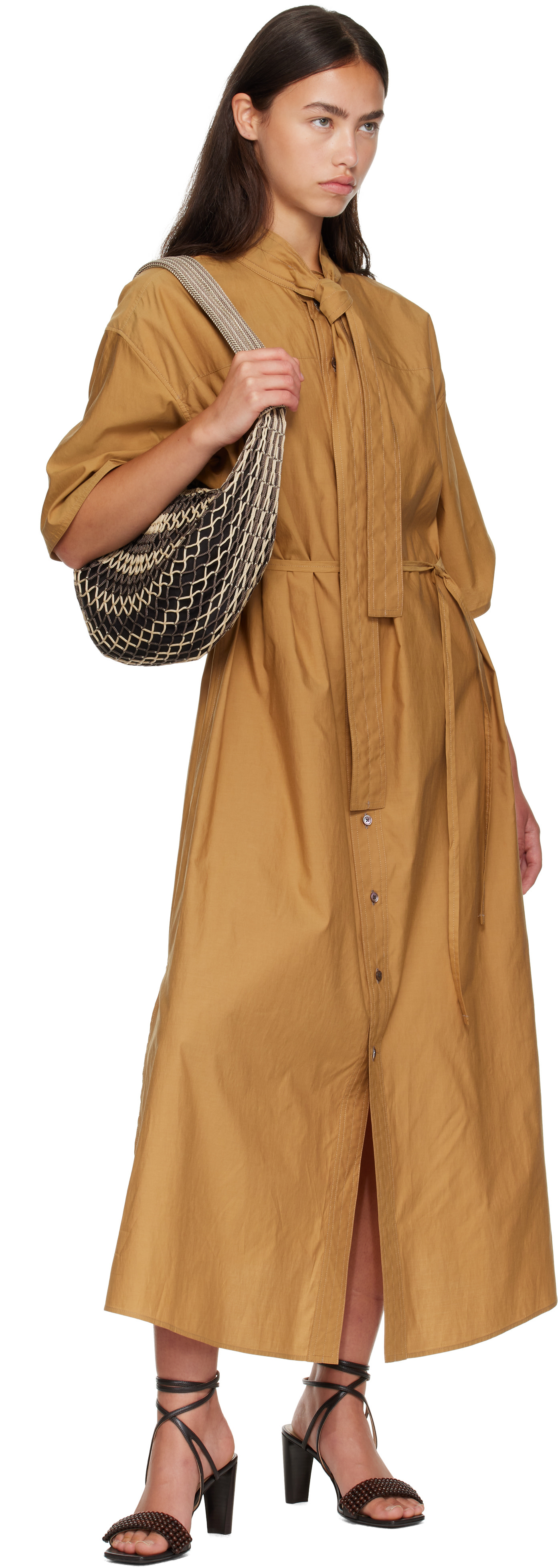 LEMAIRE: Beige & Brown Fortune Croissant Filt Bag | SSENSE