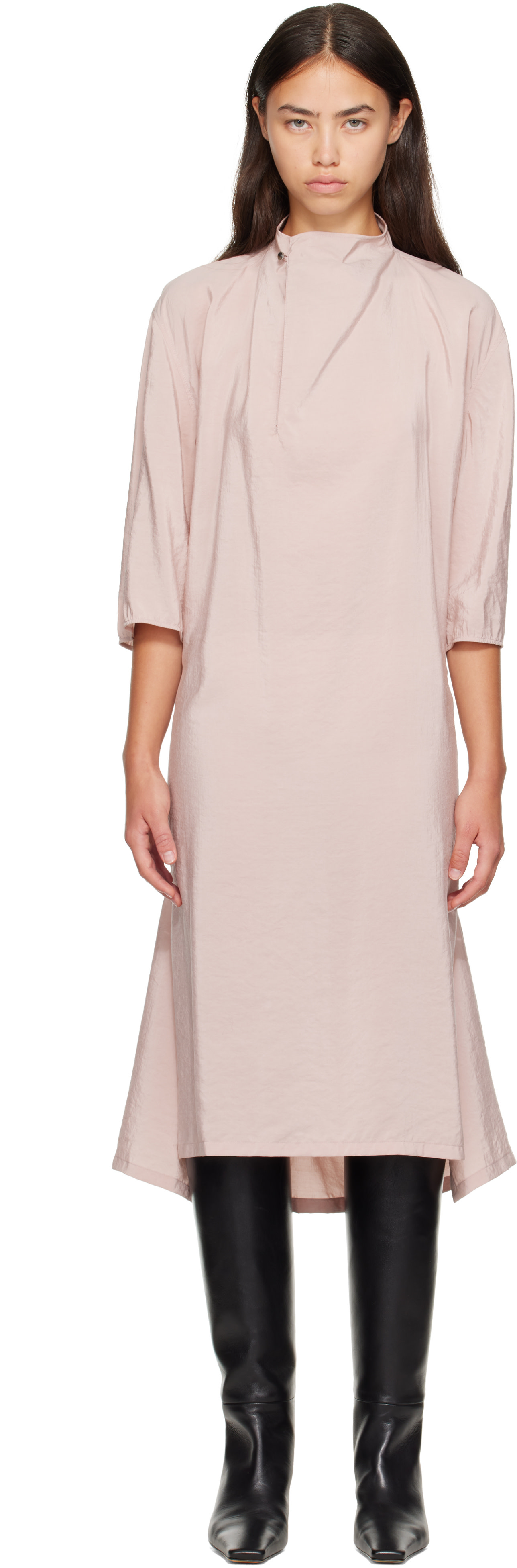 LEMAIRE - Robe midi rose à col droit