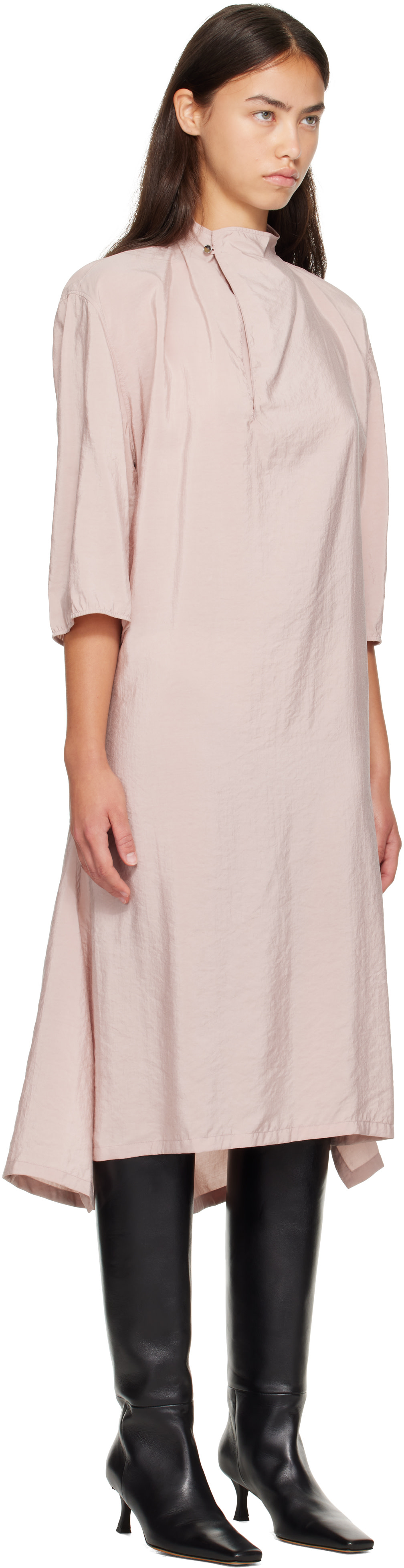 LEMAIRE - Robe midi rose à col droit