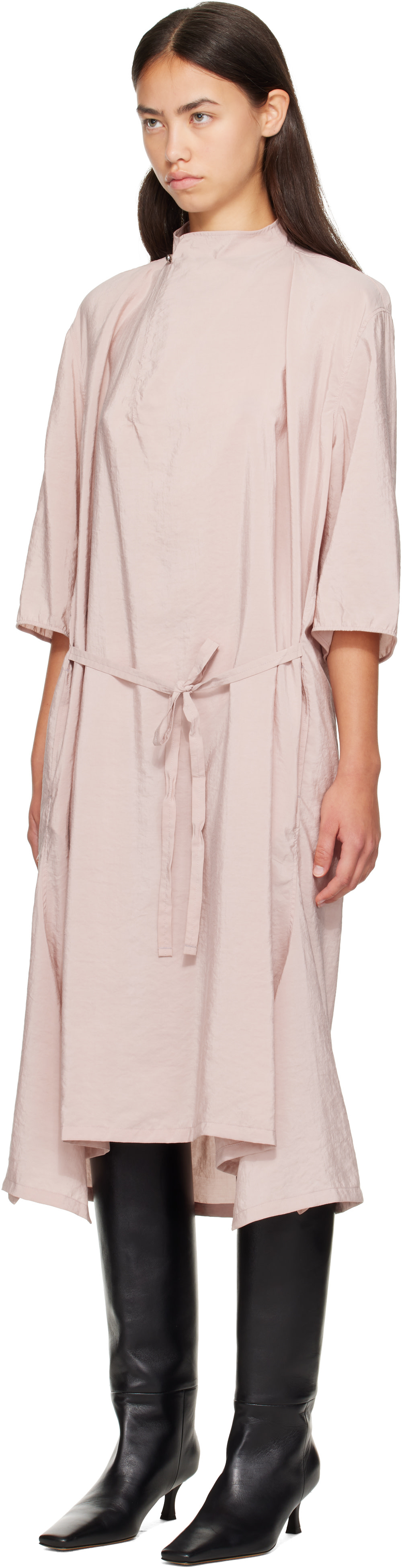 LEMAIRE - Robe midi rose à col droit
