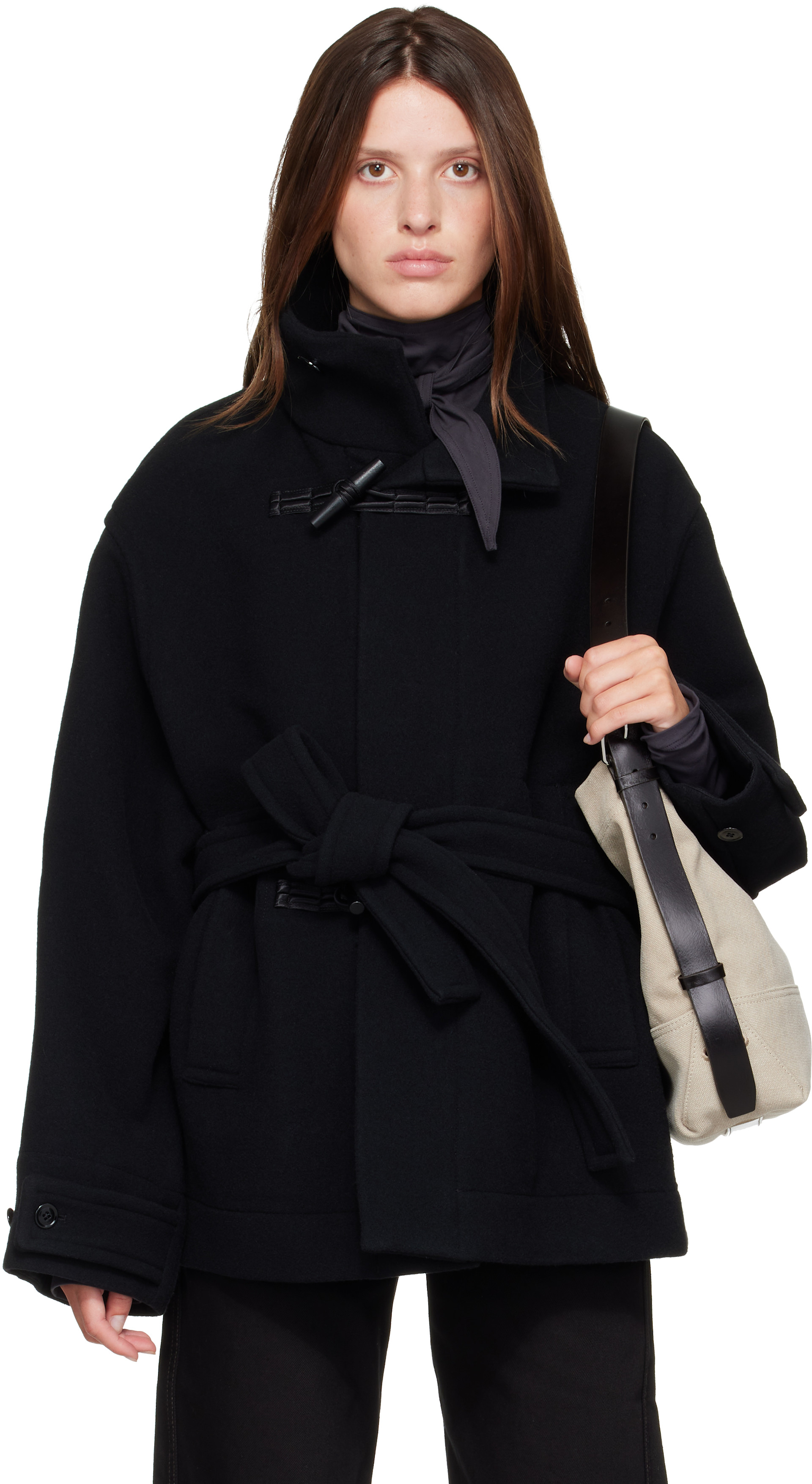 LEMAIRE: Black Short Duffle Coat | SSENSE Canada