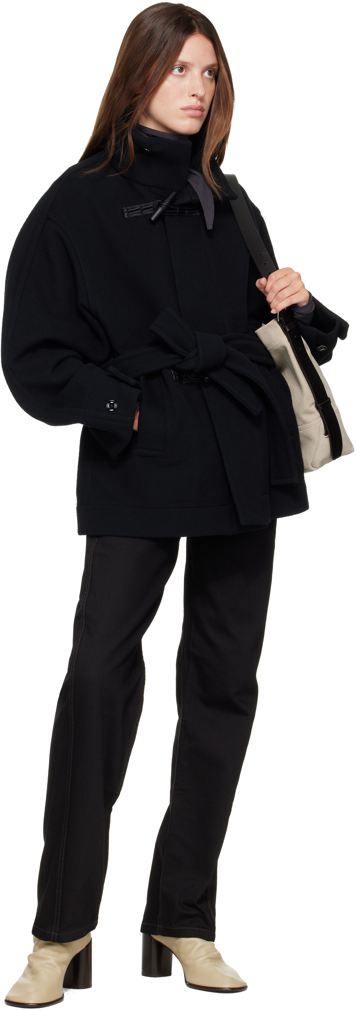 LEMAIRE: Black Short Duffle Coat | SSENSE Canada