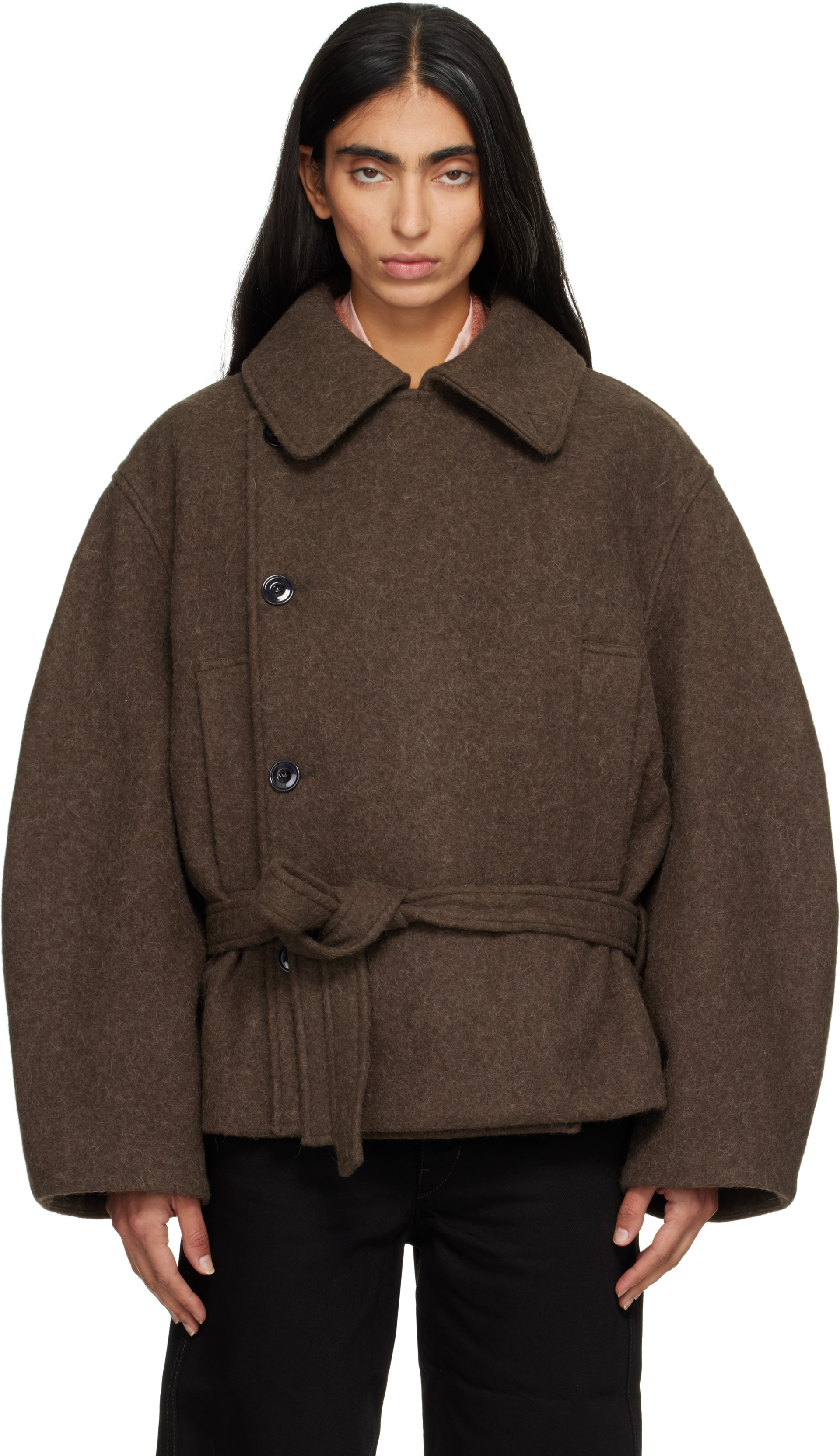 LEMAIRE - Brown Short Wrap Coat