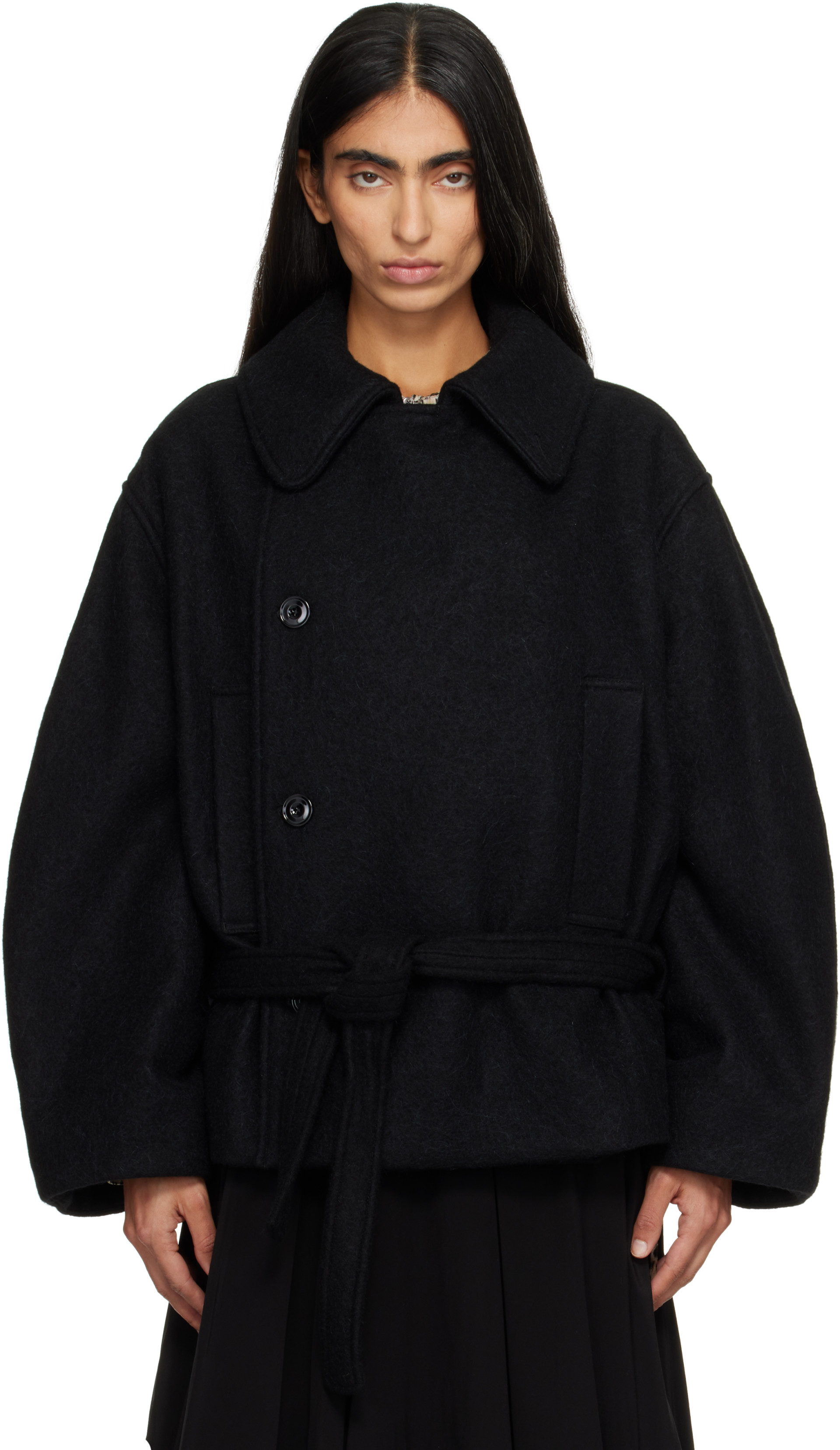LEMAIRE - Black Short Wrap Coat