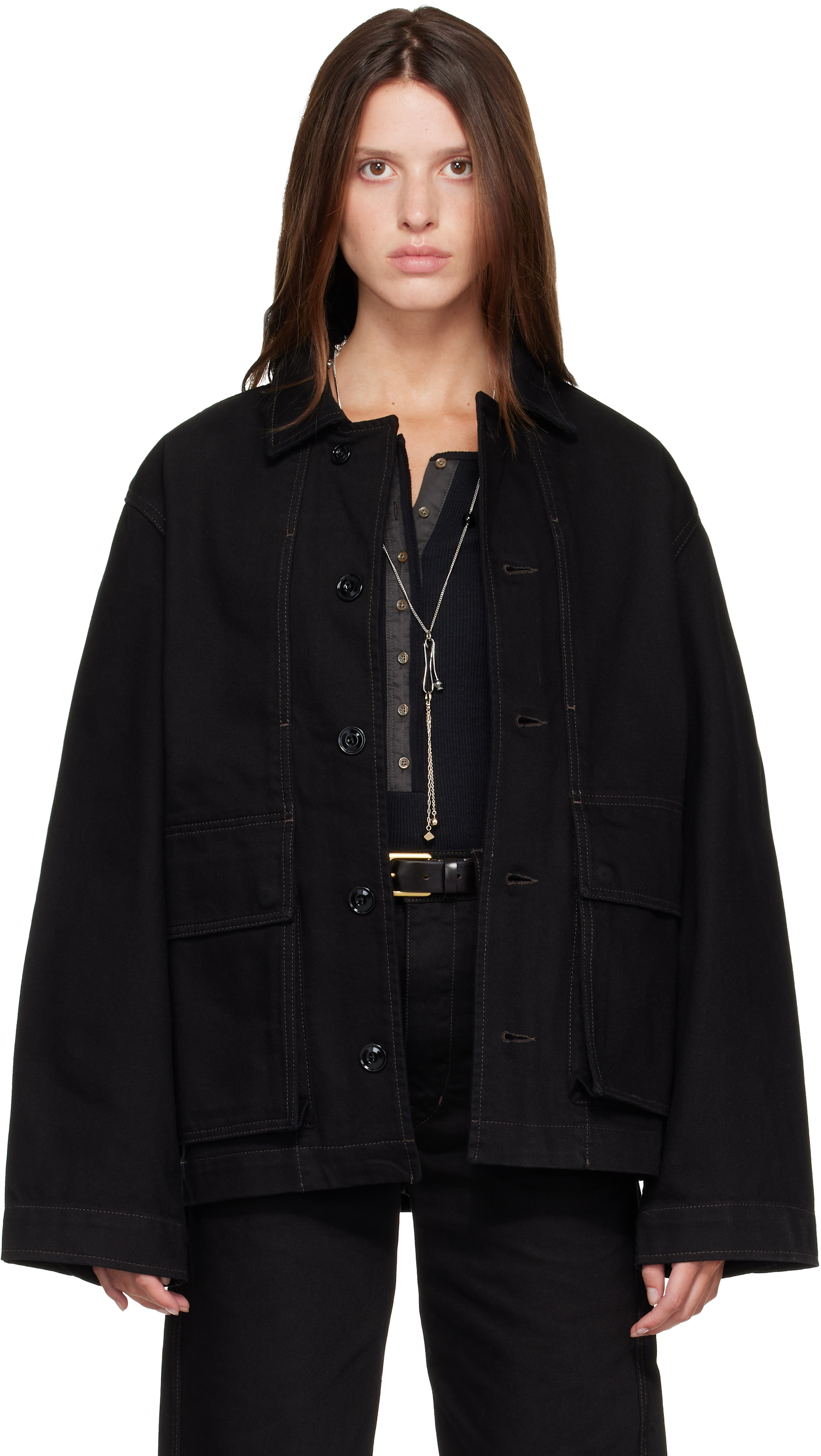 LEMAIRE: ブラック ボクシー デニムジャケット | SSENSE 日本