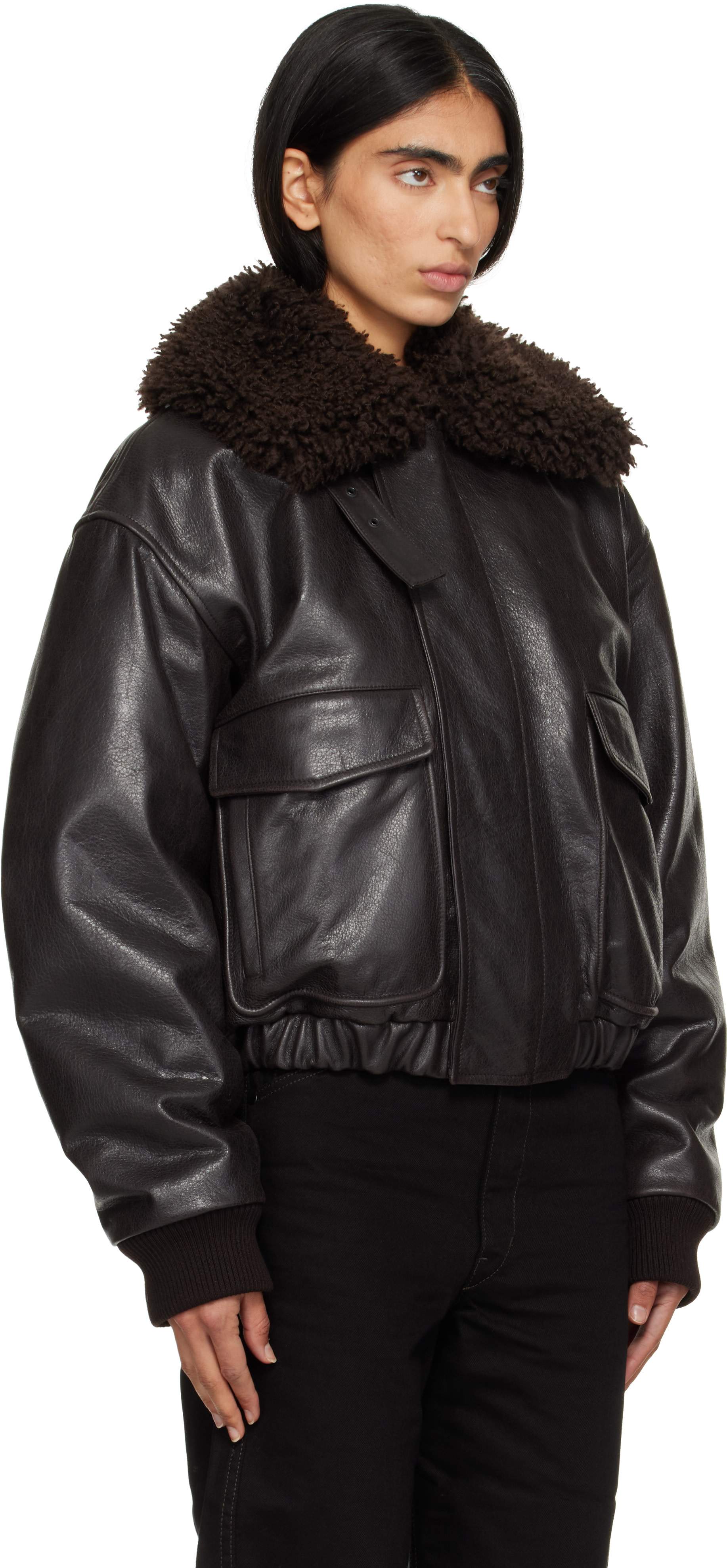 LEMAIRE - Brown Leather Pilot Blouson Jacket