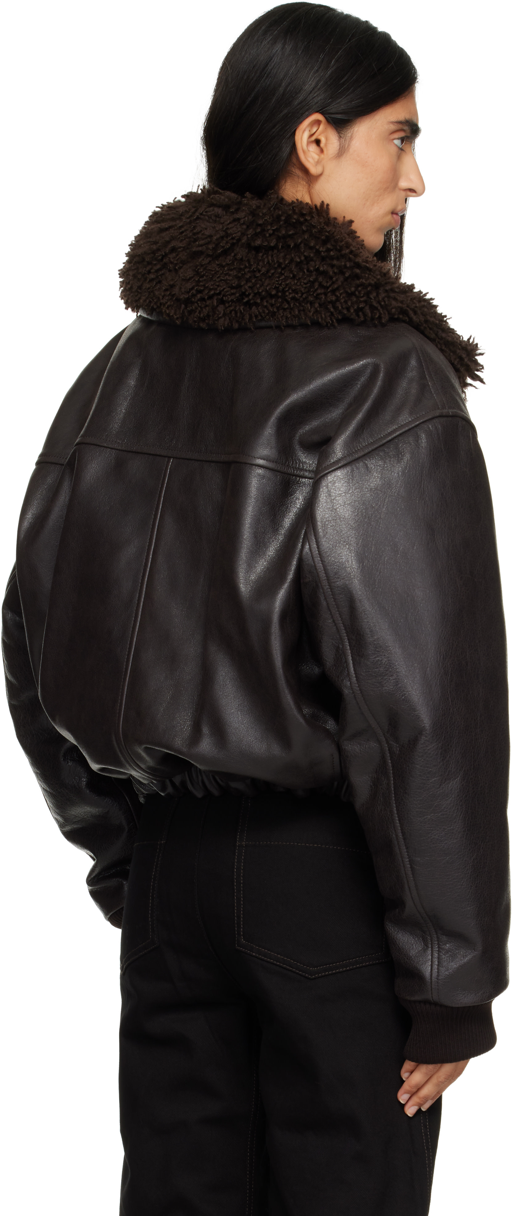 LEMAIRE - Brown Leather Pilot Blouson Jacket