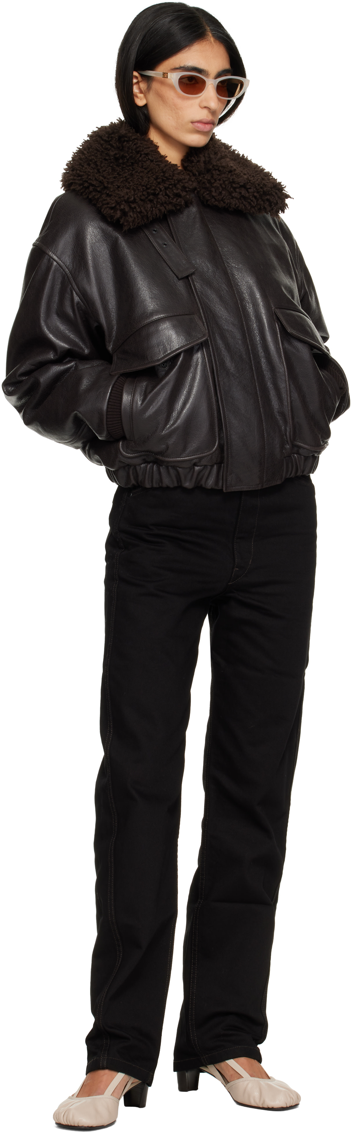 LEMAIRE - Brown Leather Pilot Blouson Jacket