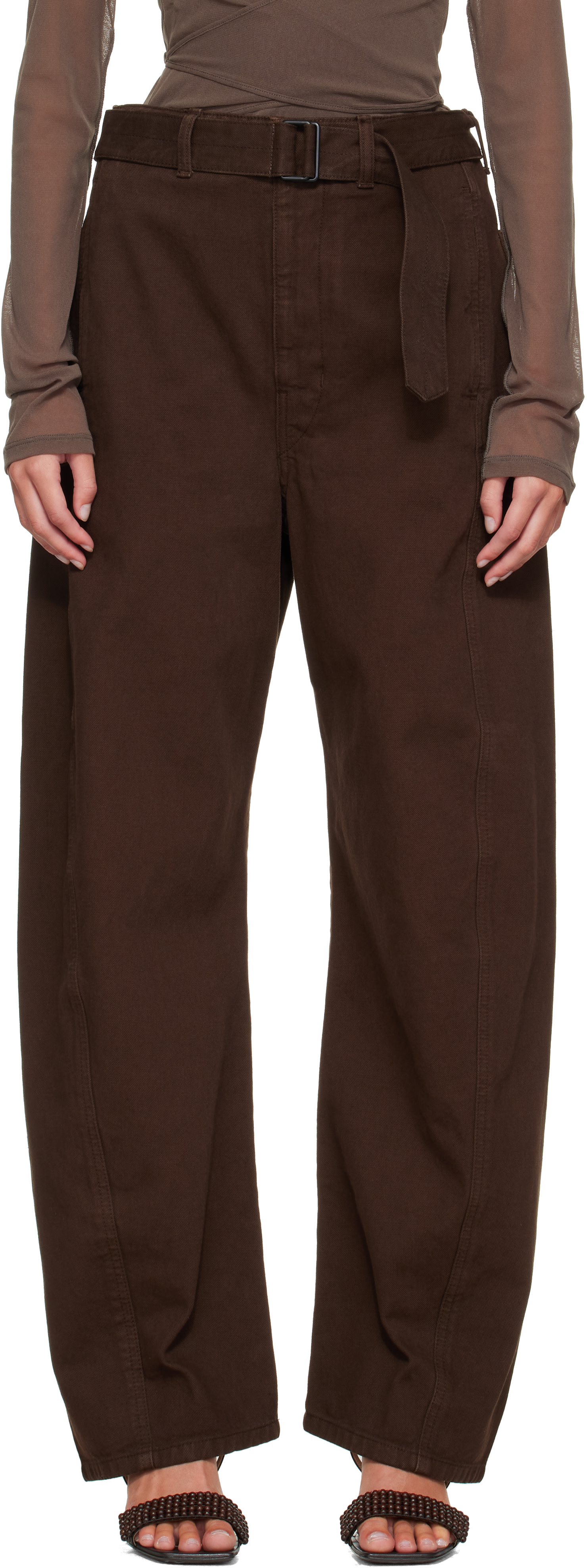 LEMAIRE: Brown Twisted Belted Jeans | SSENSE Norway