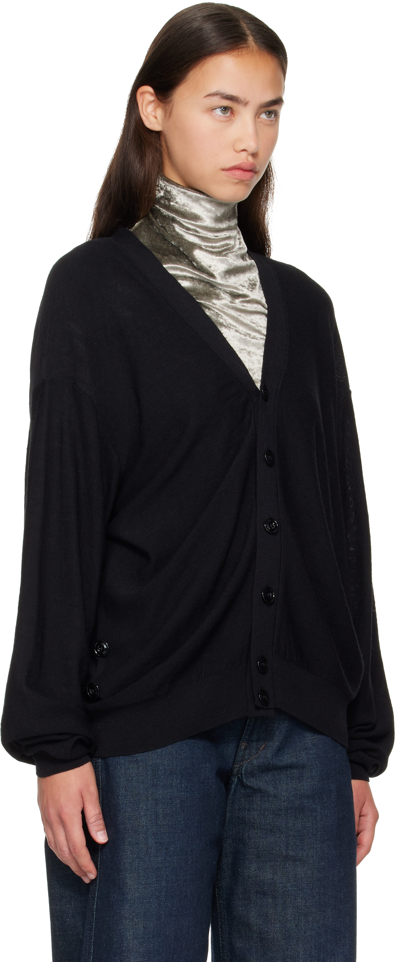 LEMAIRE: Black Relaxed Twisted Cardigan | SSENSE