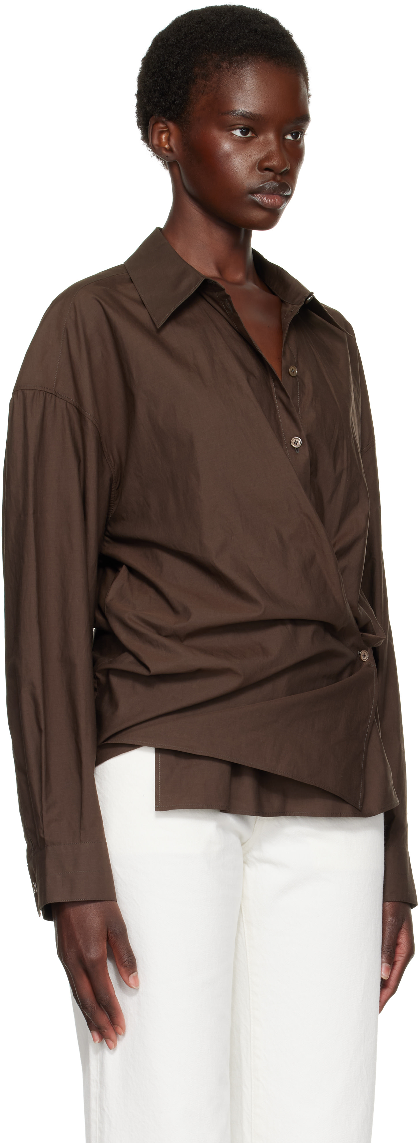 LEMAIRE - Chemise cache-cœur brune à col classique