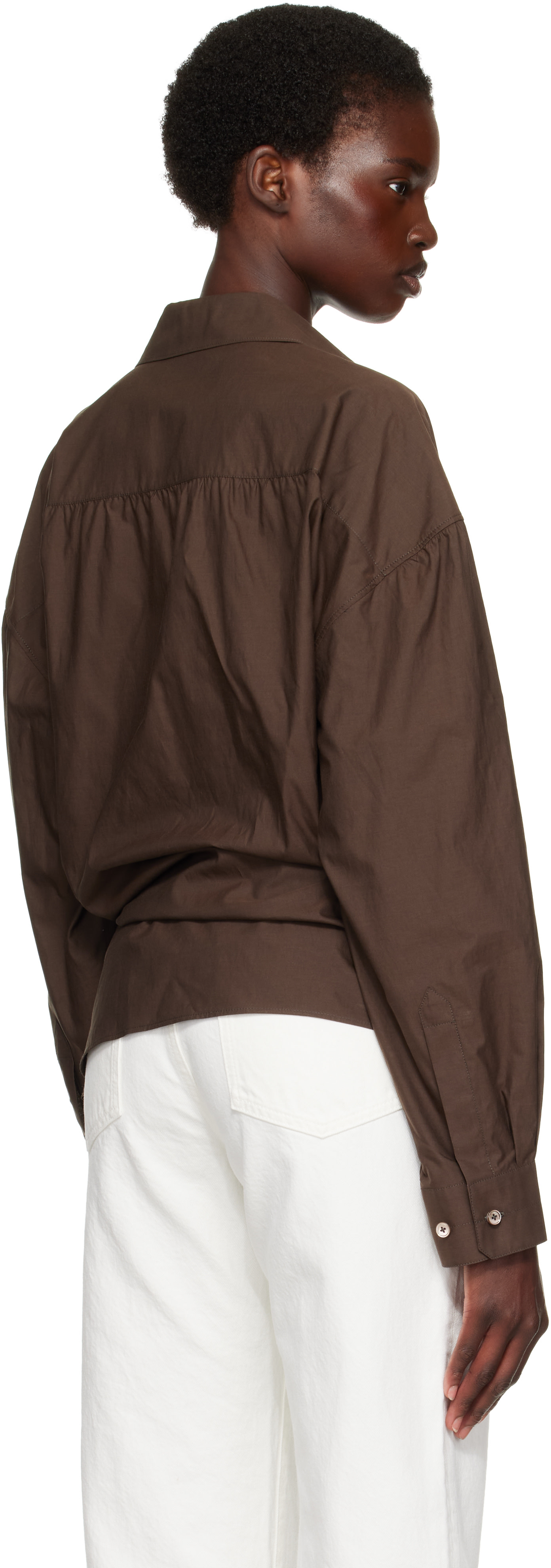 LEMAIRE: Brown Straight Collar Twisted Shirt | SSENSE