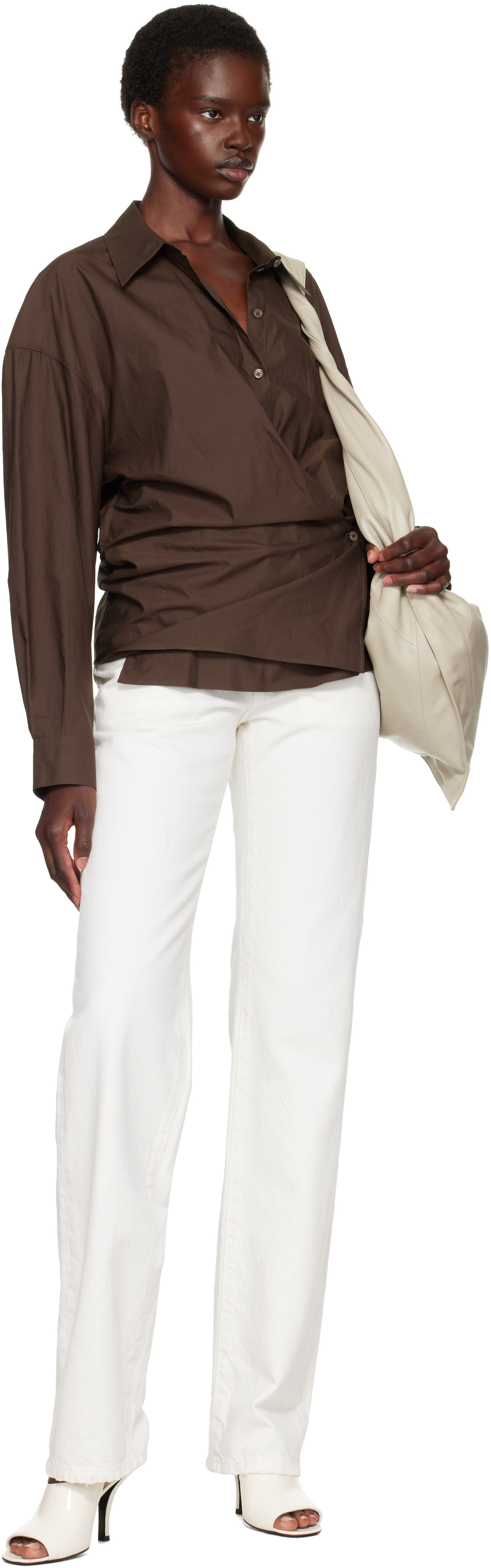 LEMAIRE: Brown Straight Collar Twisted Shirt | SSENSE