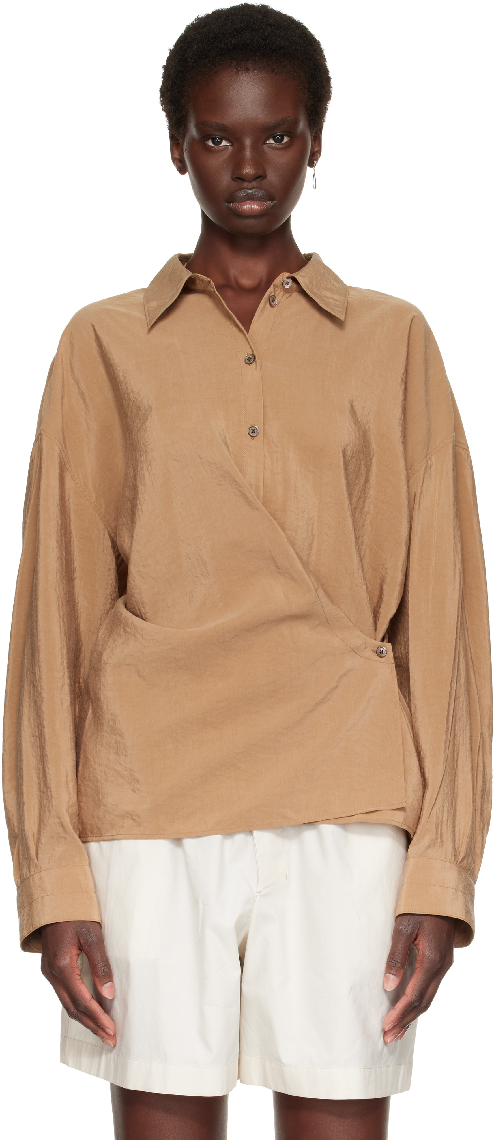 LEMAIRE - Chemise cache-cœur brune à col classique