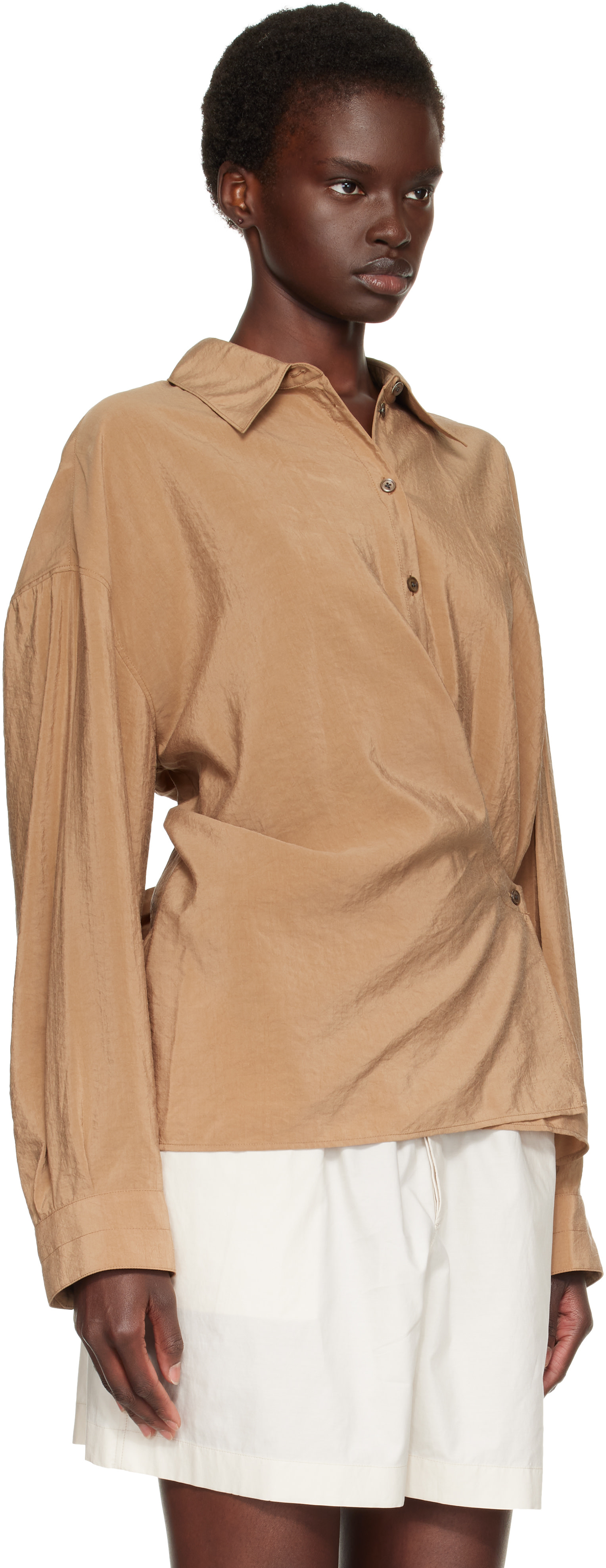 LEMAIRE: Brown Straight Collar Twisted Shirt | SSENSE