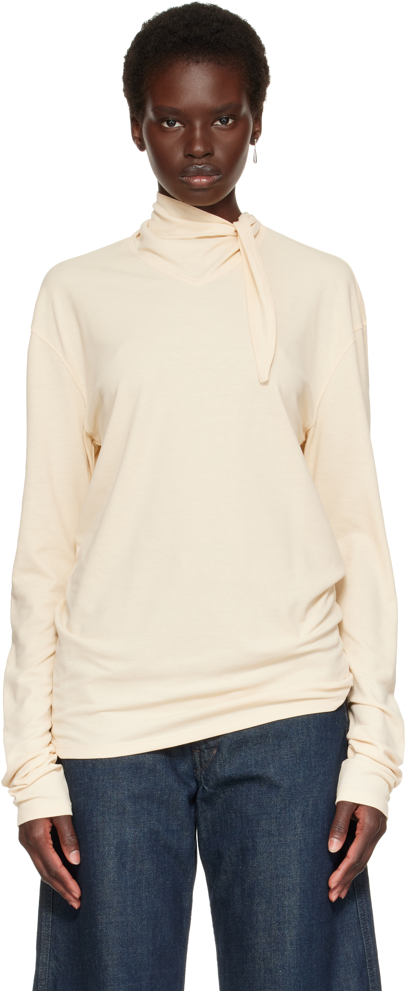 ト*ト様 LEMAIRE 22AW TROMPELIL POLO SHIRT LEMAIRE: Off-White Long-Sleeve Scarf T-shirt | SSENSE Canada