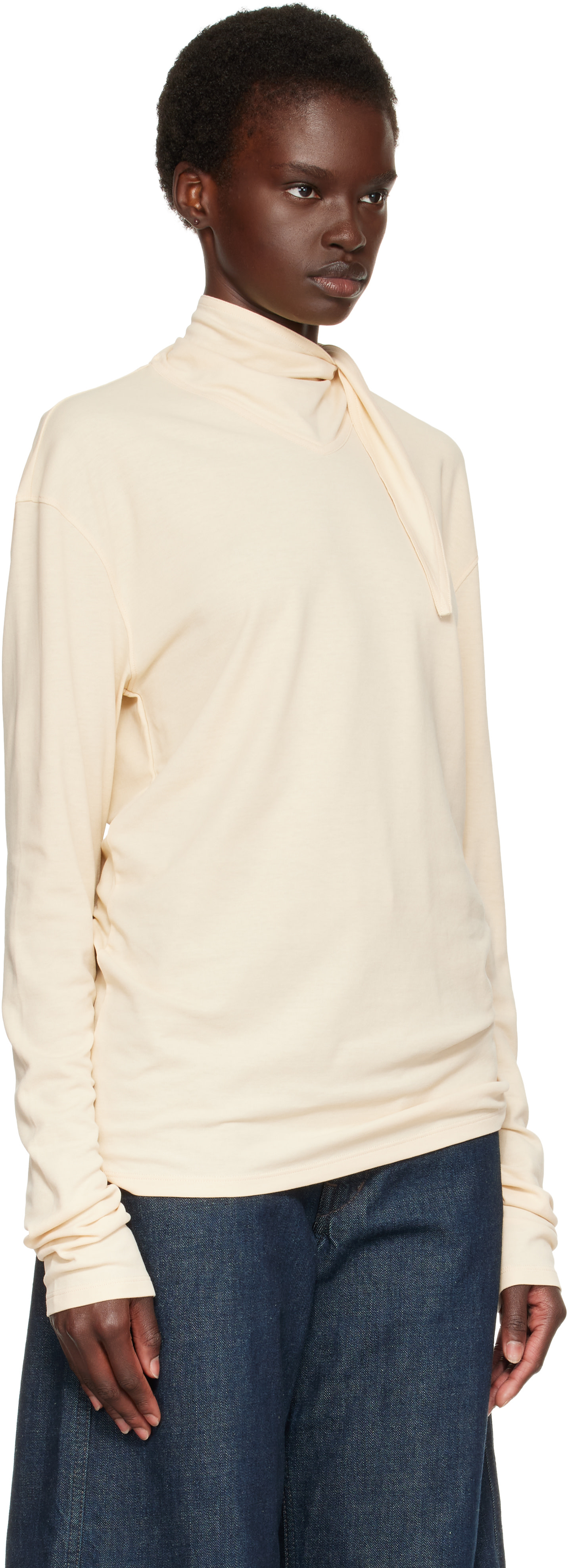 LEMAIRE: Off-White Long-Sleeve Scarf T-shirt | SSENSE Canada