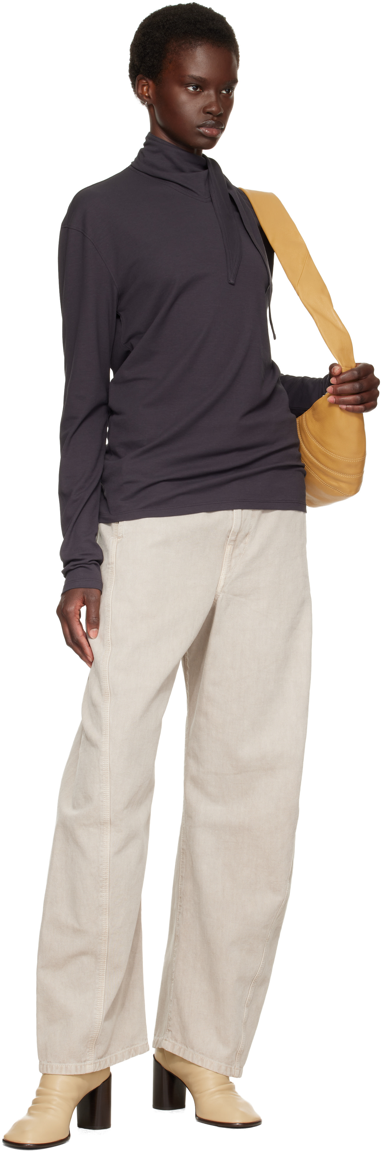 LEMAIRE: Gray Long-Sleeve Scarf T-shirt | SSENSE