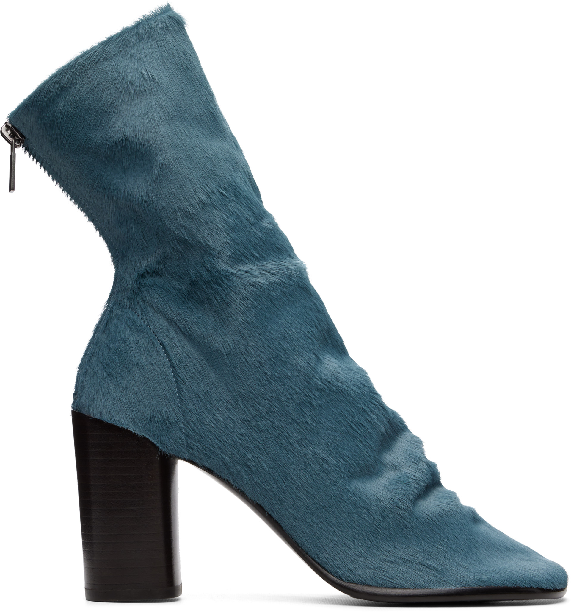 LEMAIRE: Blue 80 mm Glove Pony Heeled Ankle Boots | SSENSE LEMAIRE: Blue 80 mm Glove Pony Heeled Ankle Boots | SSENSE