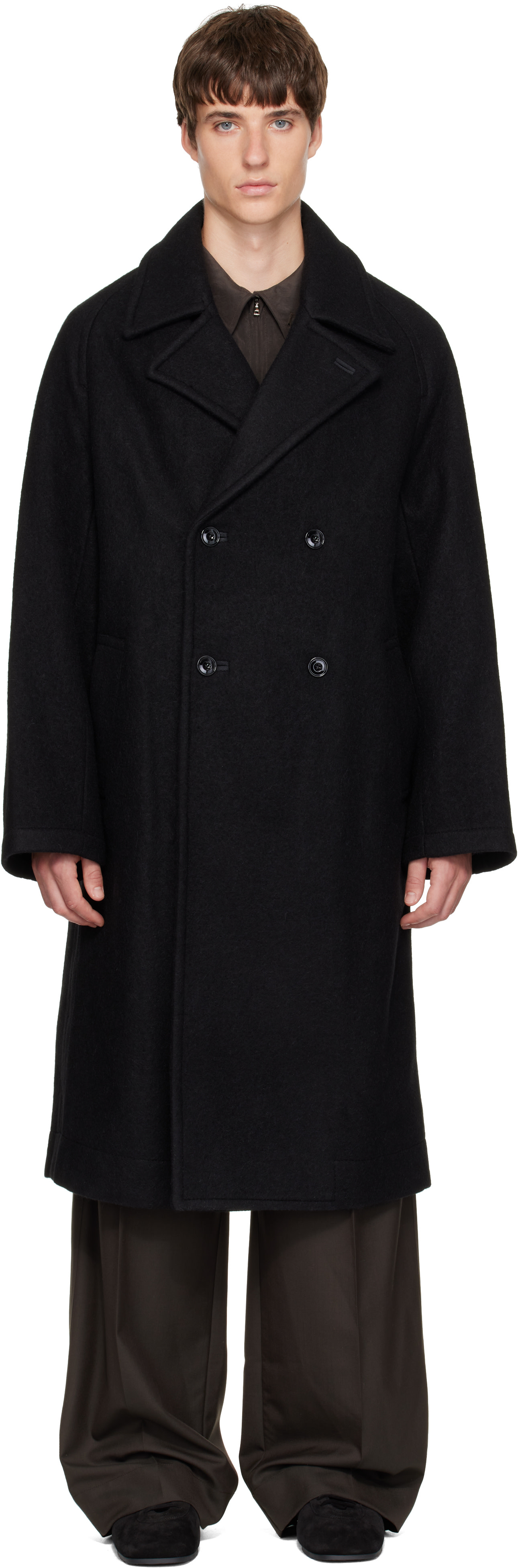 LEMAIRE - Black Double-Breasted Wool & Alpaca Coat
