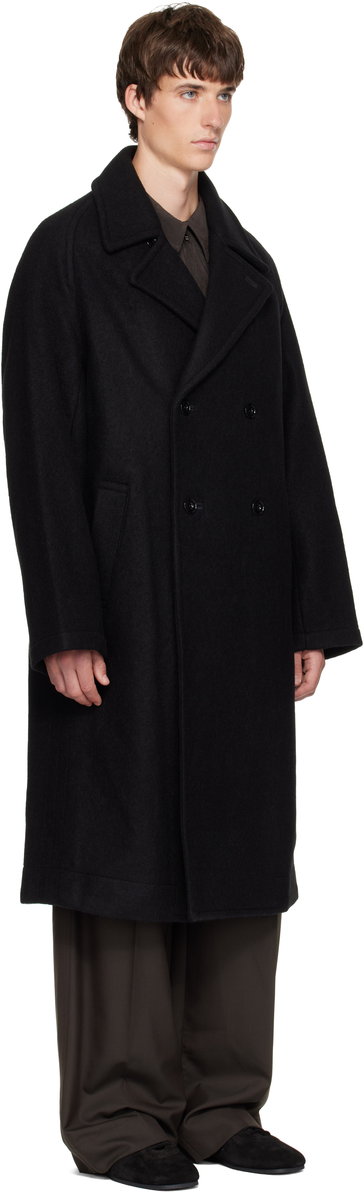 LEMAIRE - Black Double-Breasted Wool & Alpaca Coat