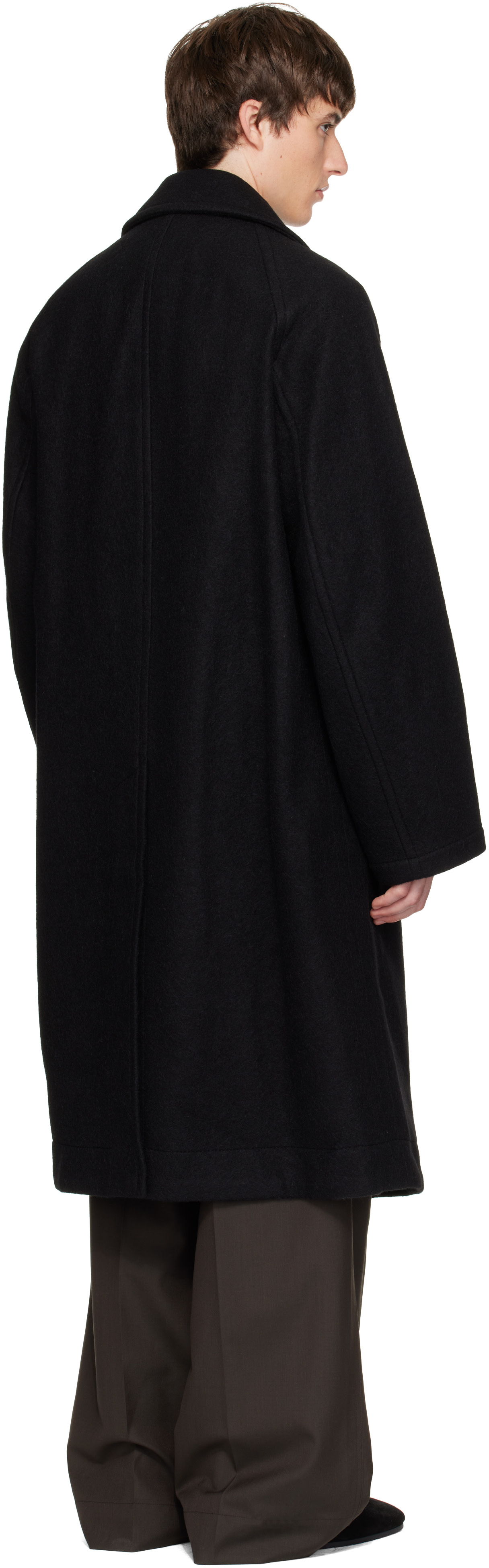 LEMAIRE - Black Double-Breasted Wool & Alpaca Coat