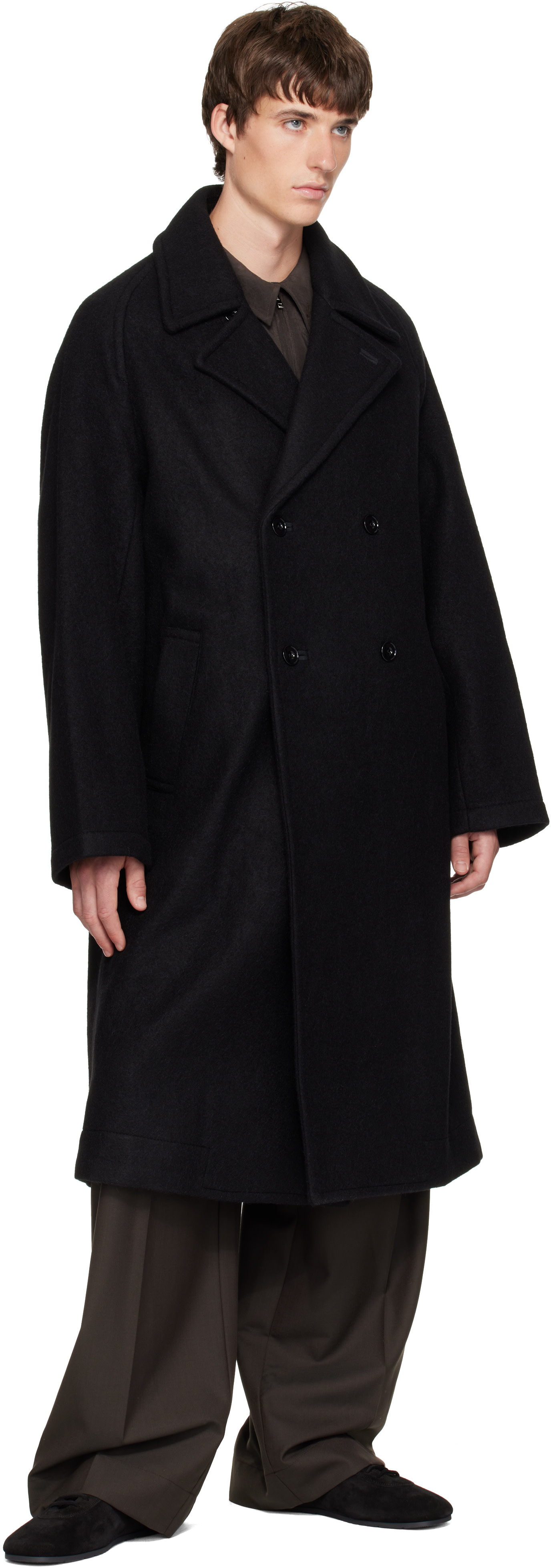 LEMAIRE - Black Double-Breasted Wool & Alpaca Coat
