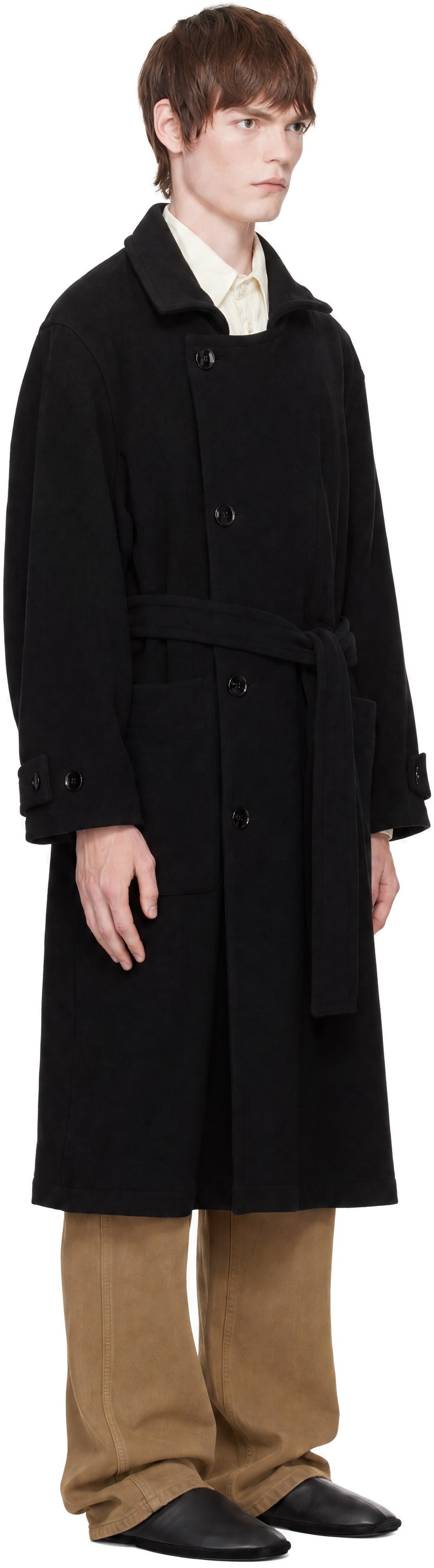 LEMAIRE - Black Wrap Double Wool Coat