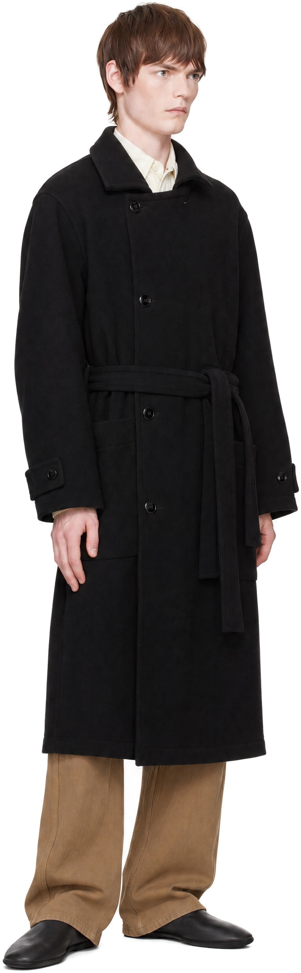 LEMAIRE - Black Wrap Double Wool Coat