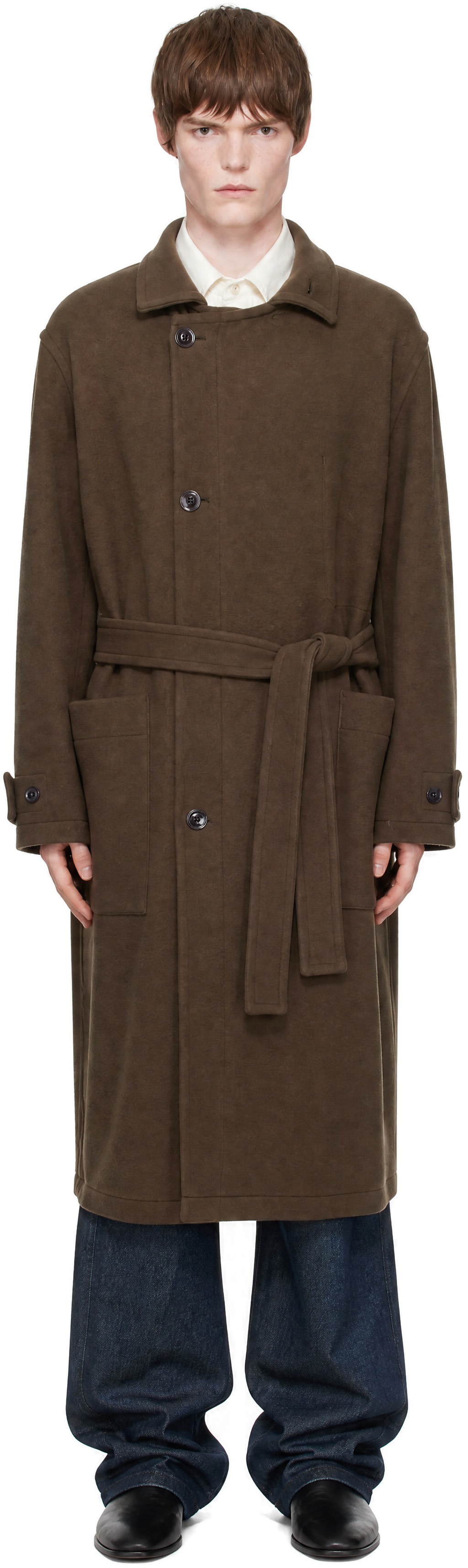 LEMAIRE - Brown Wrap Double Wool Coat