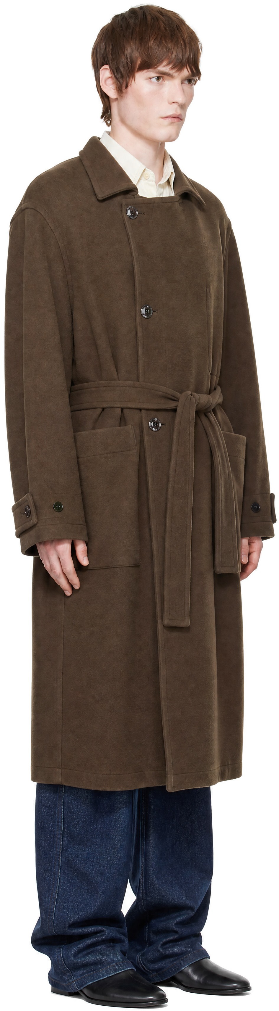 LEMAIRE - Brown Wrap Double Wool Coat