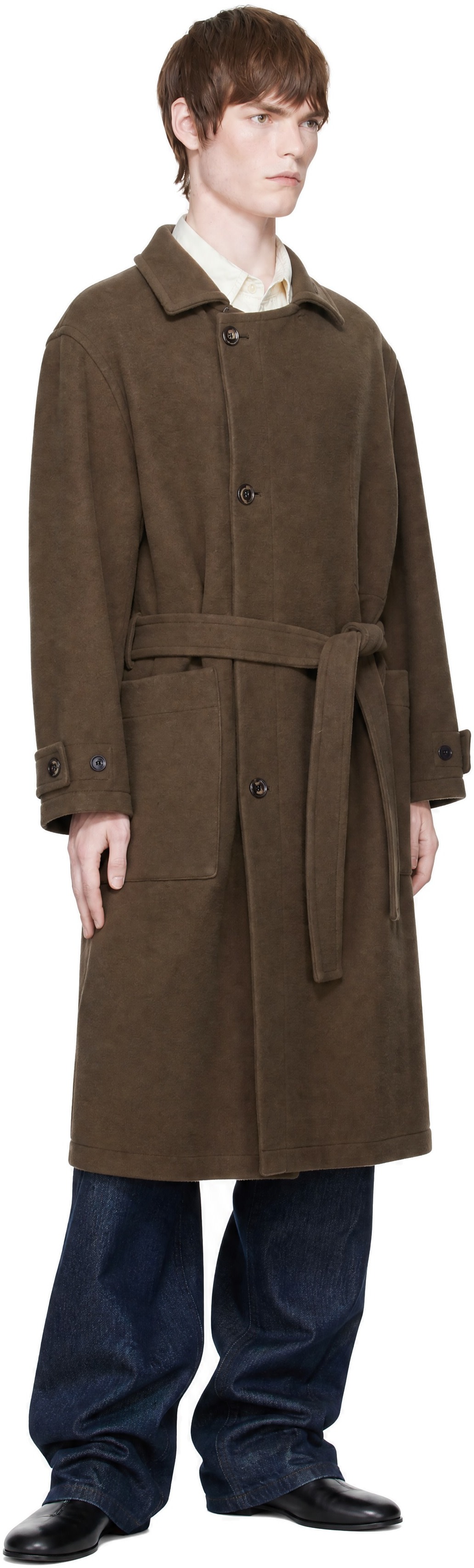 LEMAIRE - Brown Wrap Double Wool Coat