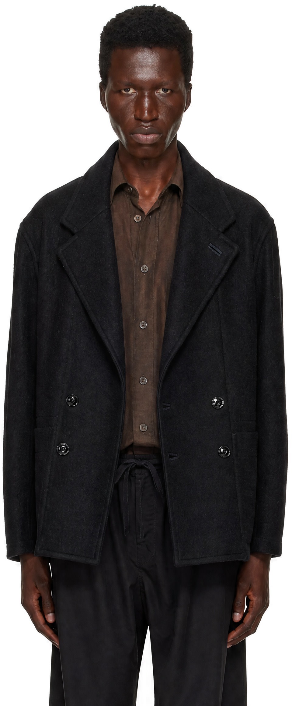 LEMAIRE - Black Short Double-Breasted Coat