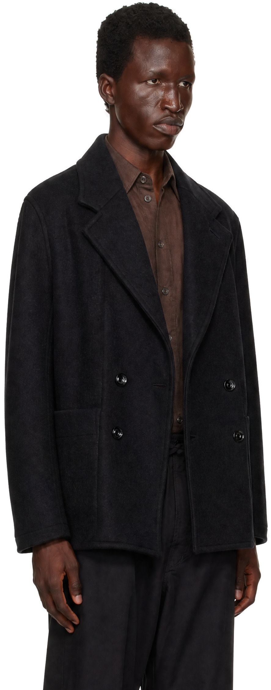 LEMAIRE - Black Short Double-Breasted Coat